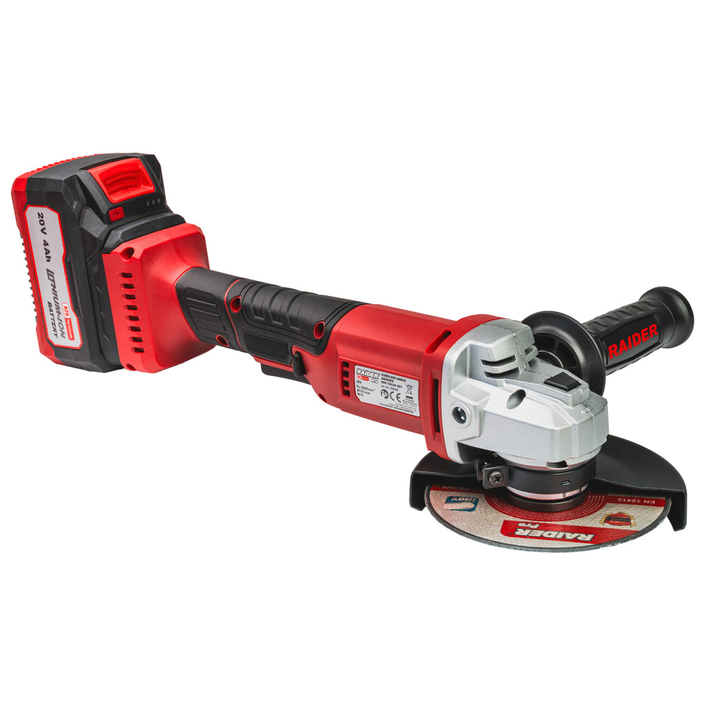 Γωνιακός Τροχός 125mm Με Μπαταρία R20 4Ah 2 Δίσκοι Κοπής Και Πλαστική Θήκη RAIDER PRO RDP-AG75