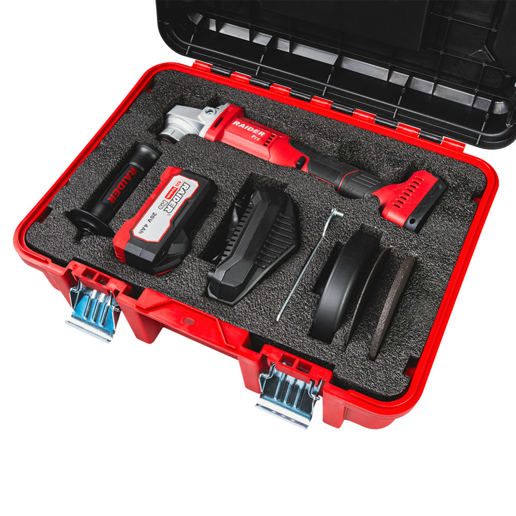 Γωνιακός Τροχός 125mm Με Μπαταρία R20 4Ah 2 Δίσκοι Κοπής Και Πλαστική Θήκη RAIDER PRO RDP-AG75