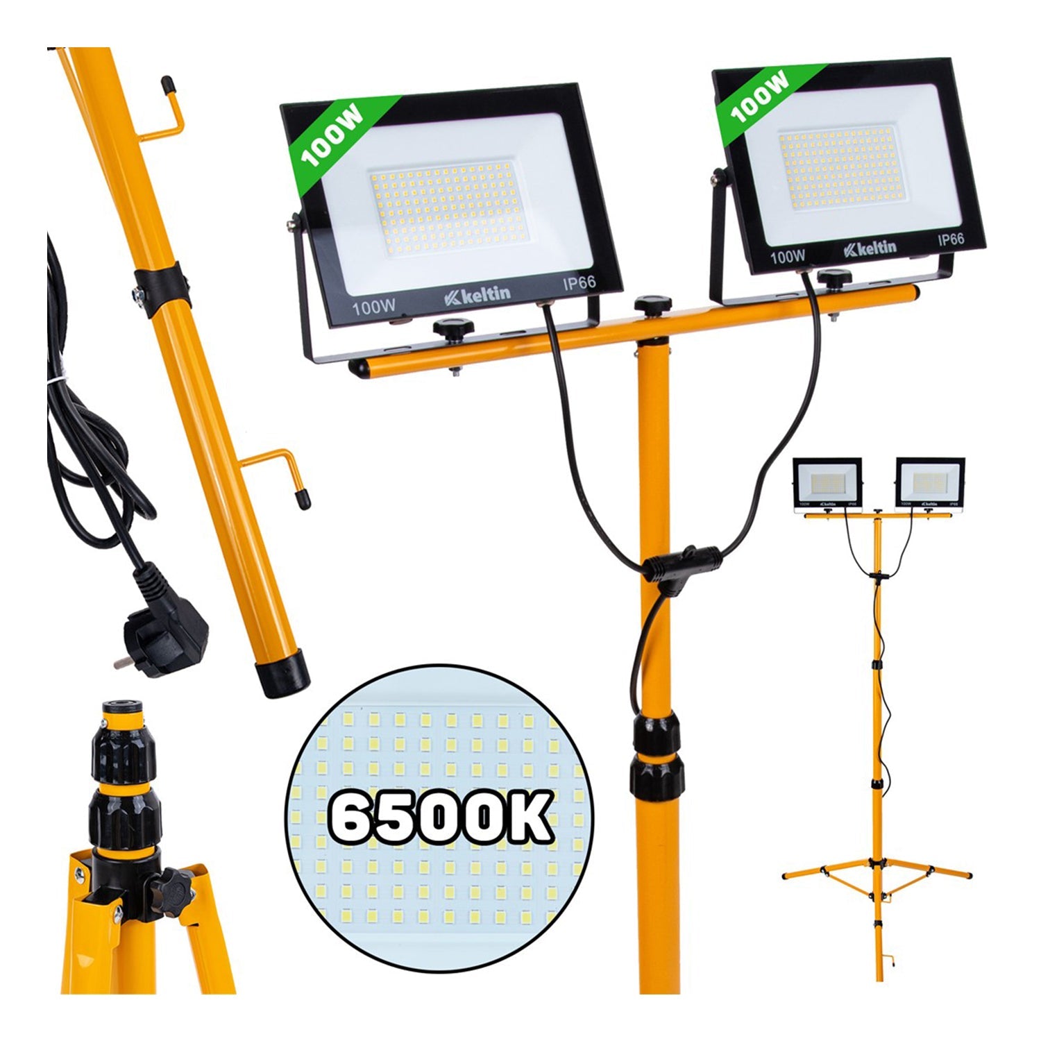 Λάμπα Led Εργασίας 2 X 100W 6500K Με Ρυθμιζόμενο Τρίποδο Στήριξης