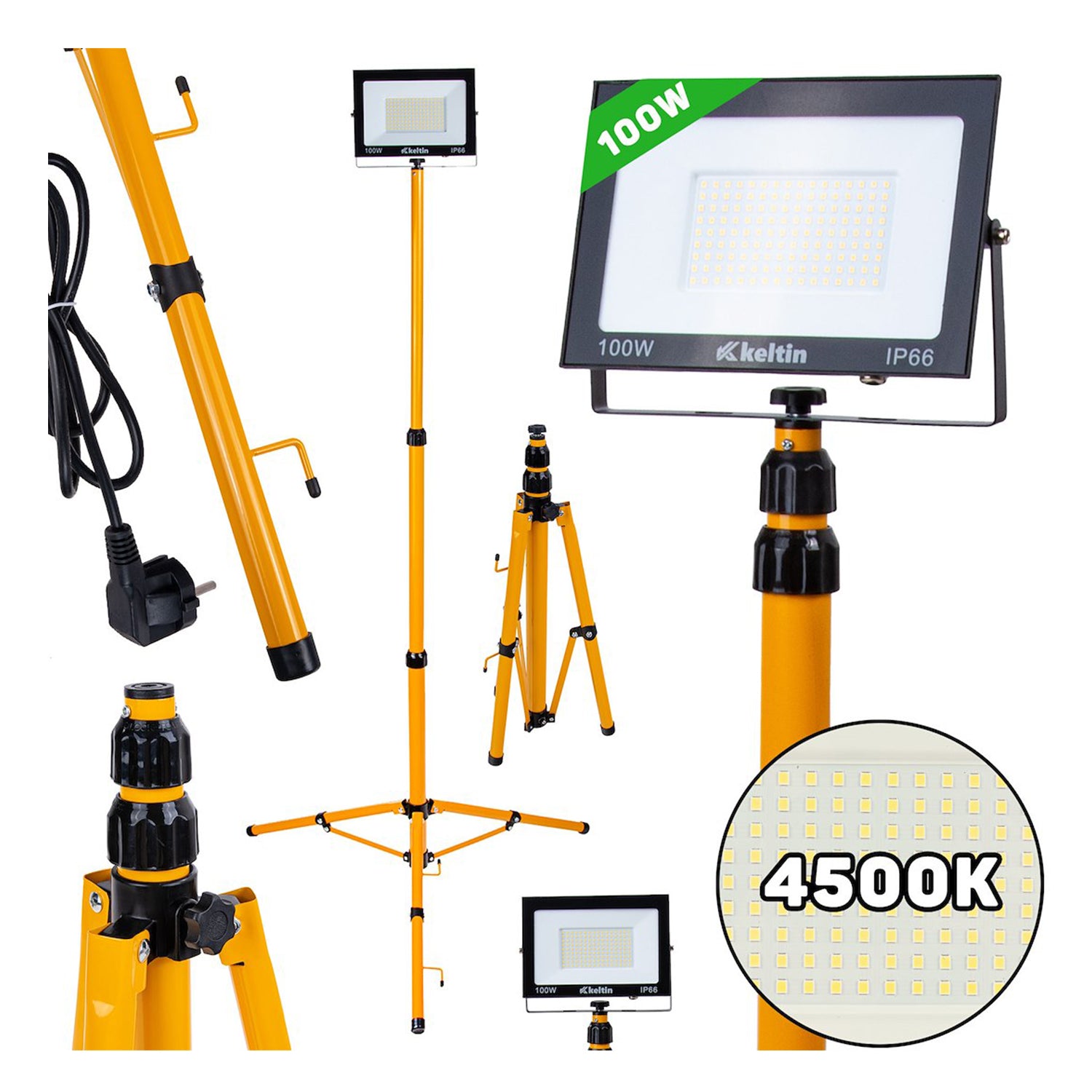 Προβολέας Εργασίας LED 100W Με Ρυθμιζόμενο Τρίποδο 60-160cm Φυσικό Λευκό 4500Κ 10.000lm GEKO