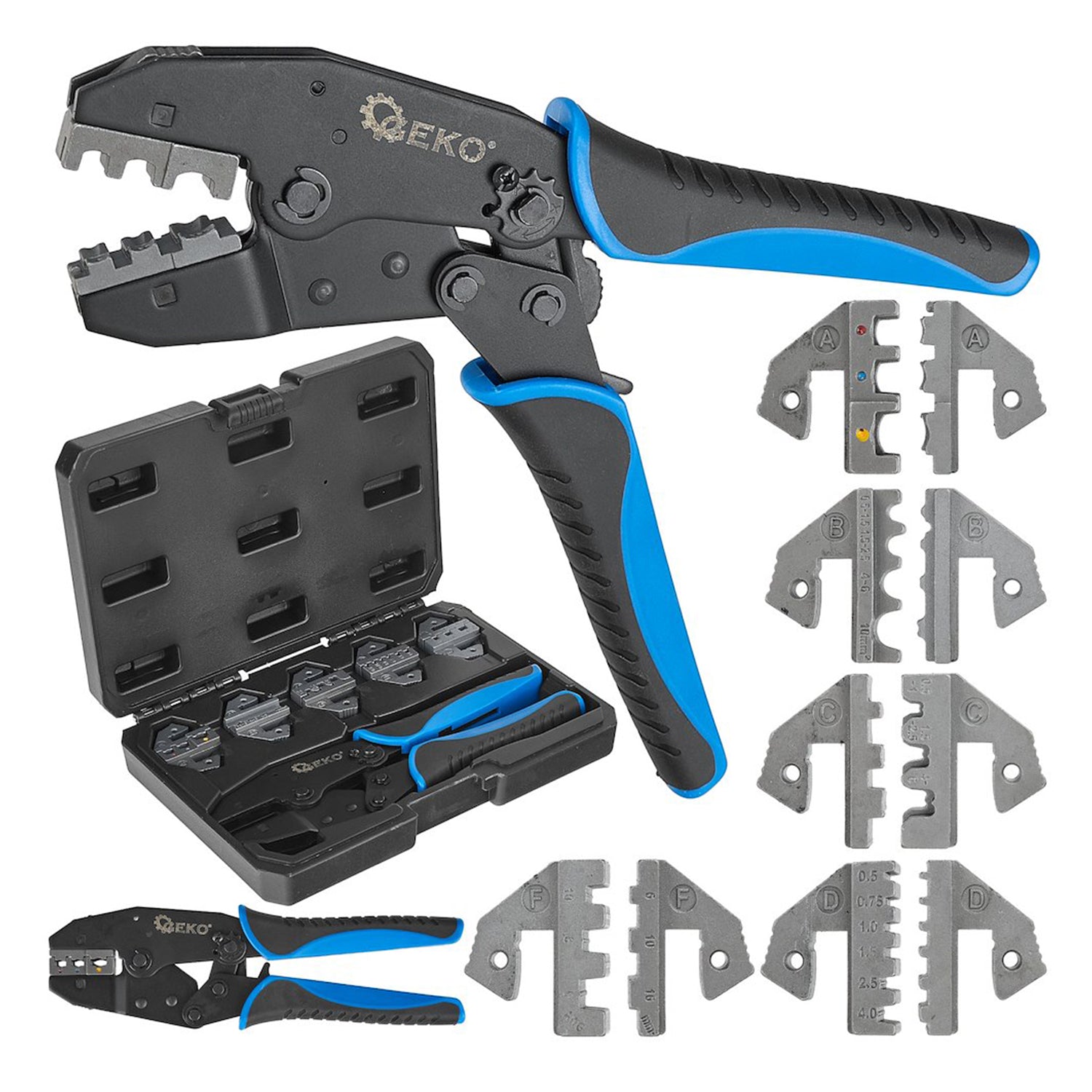 Πρέσα Ακροδεκτών-Πένσα Σετ Πρεσαρίσματος Ακροδεκτών Με 5 Εναλλάξιμες Κεφαλές GEKO