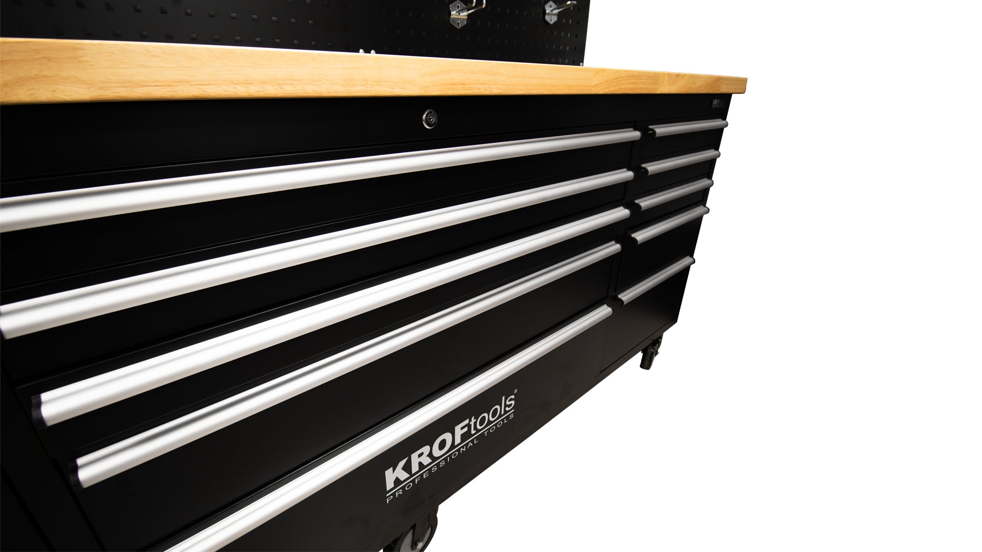 Πάγκος Εργασίας Μεταλλικός Επαγγελματικός Με 10 Συρτάρια,Επιφάνεια Ξύλου Μασίφ, Led Φωτισμό, Πρίζες 230V, Θύρα USB, Μήκος 213cm