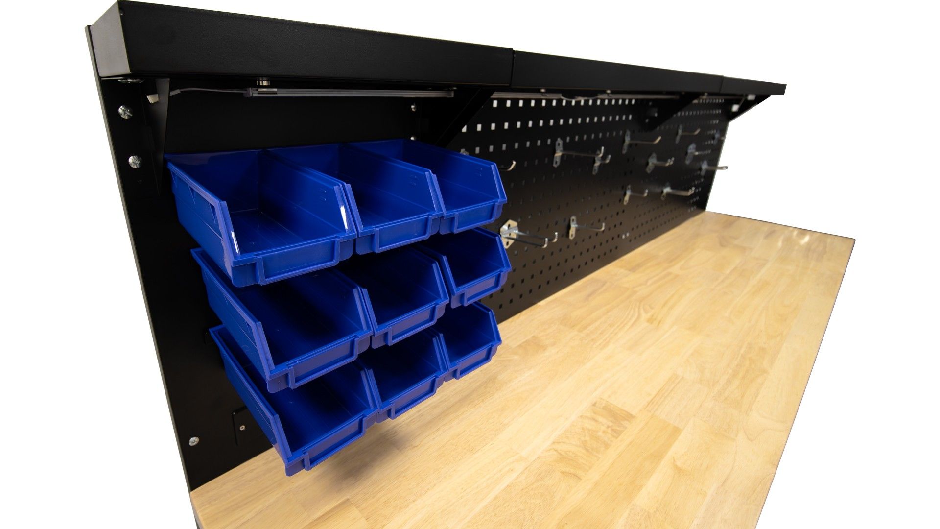 Πάγκος Εργασίας Μεταλλικός Επαγγελματικός Με 10 Συρτάρια,Επιφάνεια Ξύλου Μασίφ, Led Φωτισμό, Πρίζες 230V, Θύρα USB, Μήκος 213cm