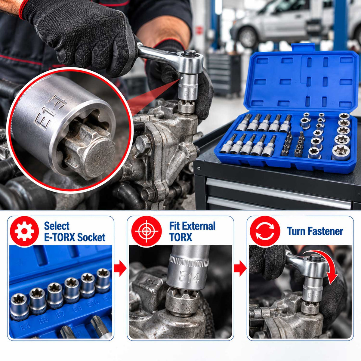 Σετ Καρυδάκια 3/8" Προφίλ Ε Και Μύτες Torx 34Τμχ GEBO TOOLS