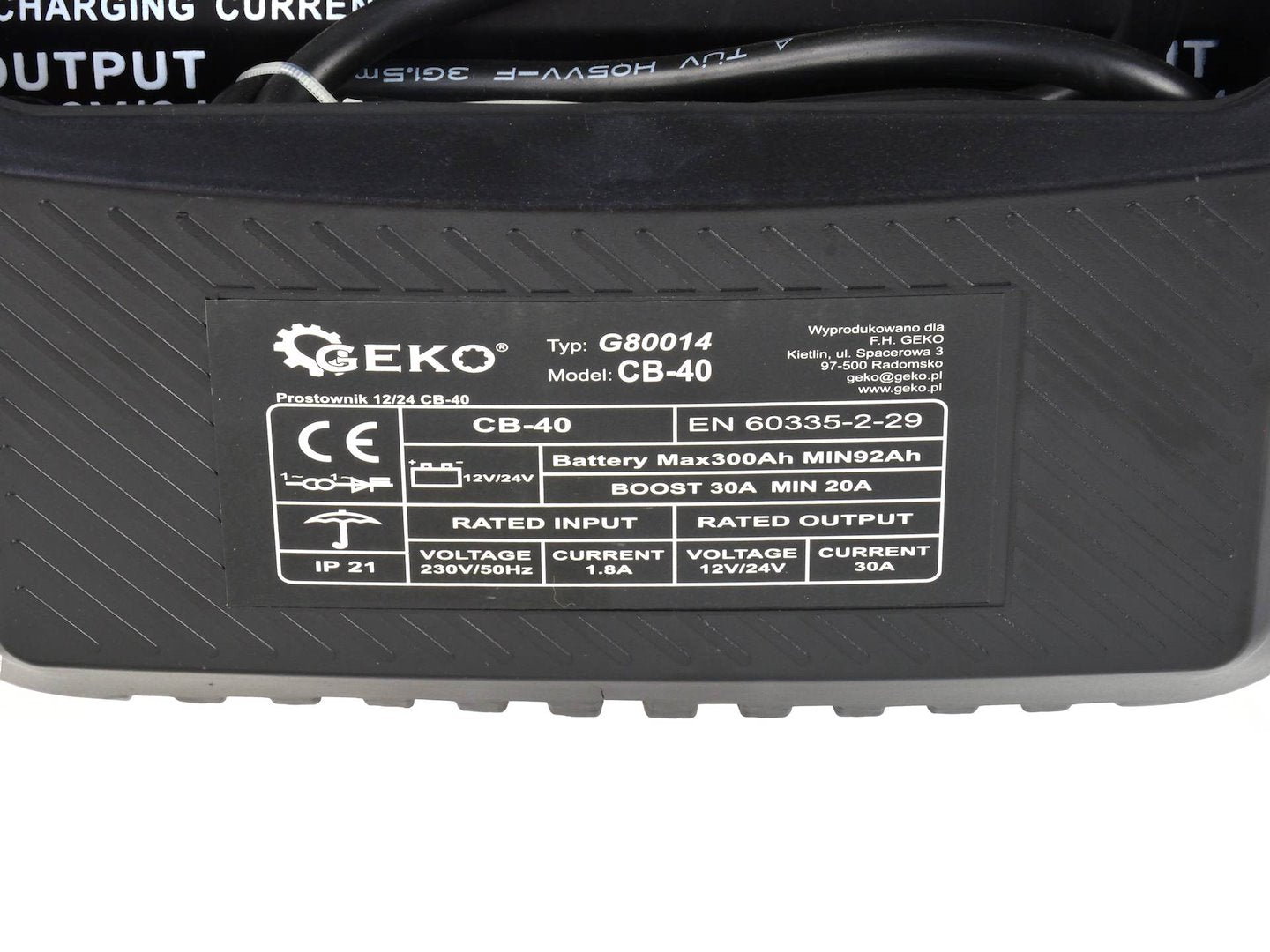 Φορτιστής Μπαταρίας Αυτοκινήτου 12/24V CB-40 20-30A Για Μπαταρίες 92-300Ah GEKO
