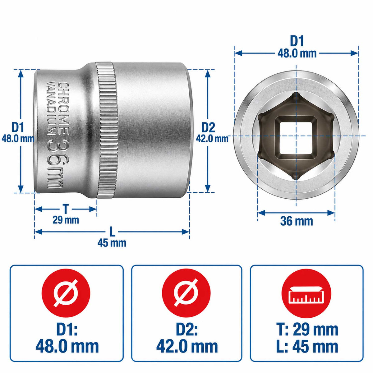 Καρυδάκι Κοντό 1/2" 36mm GEBO TOOLS