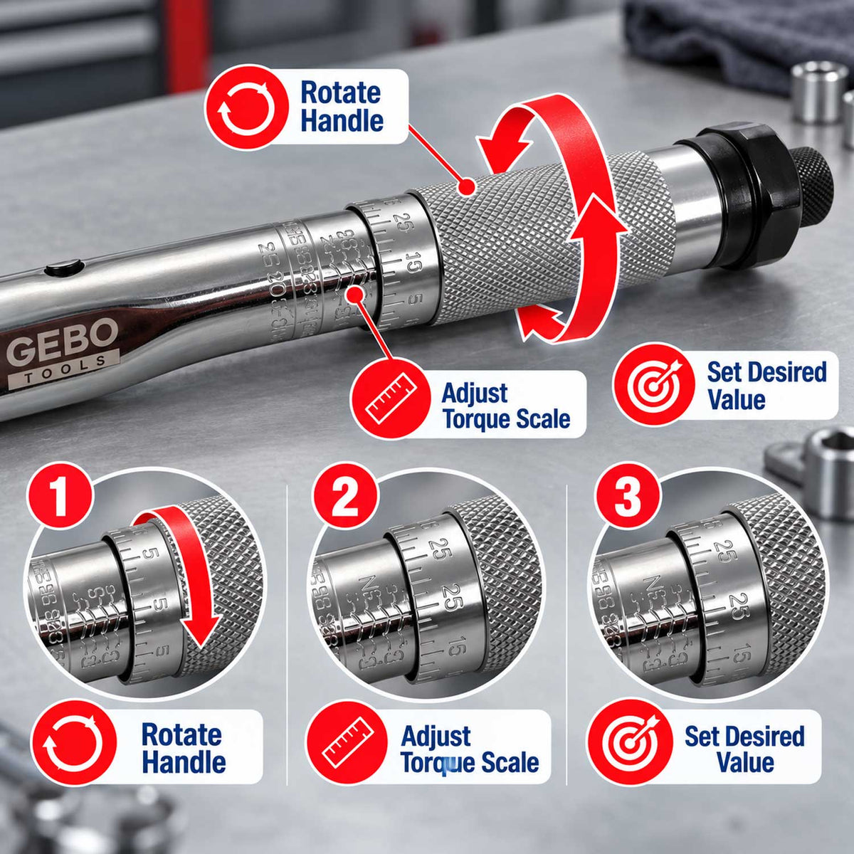 Δυναμόκλειδο-Ροπόκλειδο 1/4" 5-25Nm GEBO TOOLS