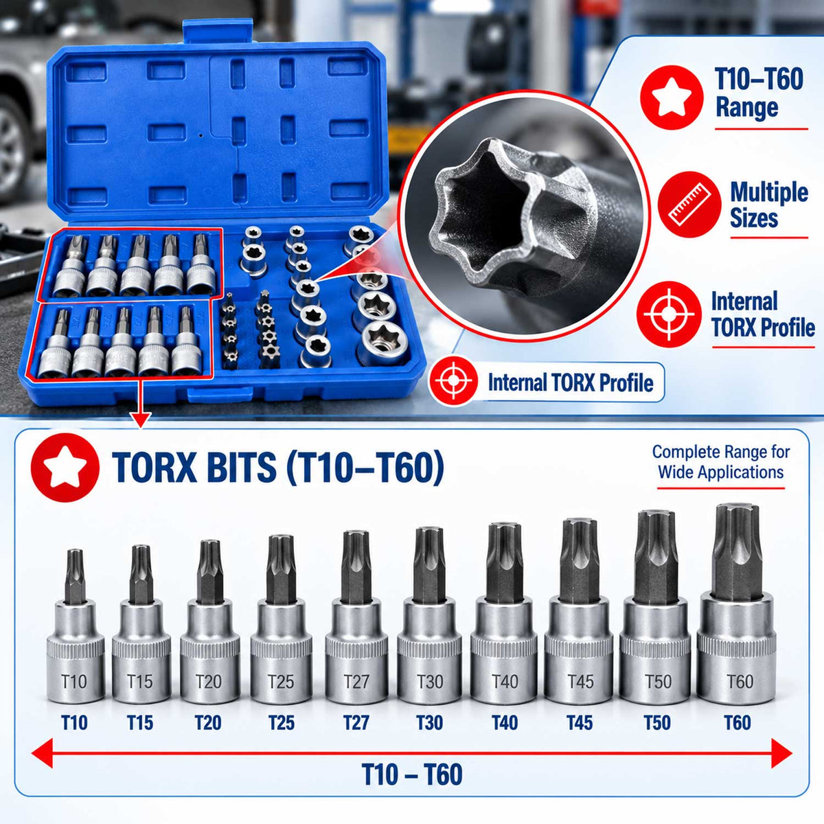 Σετ Καρυδάκια 3/8" Προφίλ Ε Και Μύτες Torx 34Τμχ GEBO TOOLS
