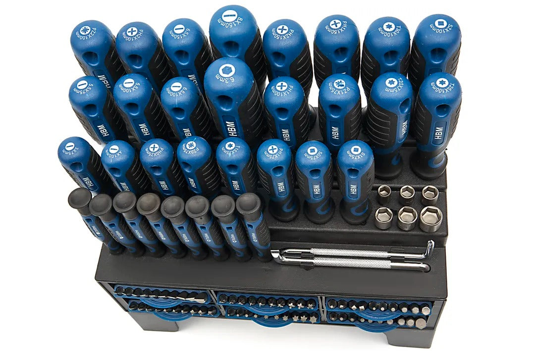 Σετ Εξαρτήματα: Κατσαβίδια, Μύτες, Καρυδάκια,Βάση Στήριξης,Χάλυβας CRV,Λαβή Soft Grip HBM Ολλανδία