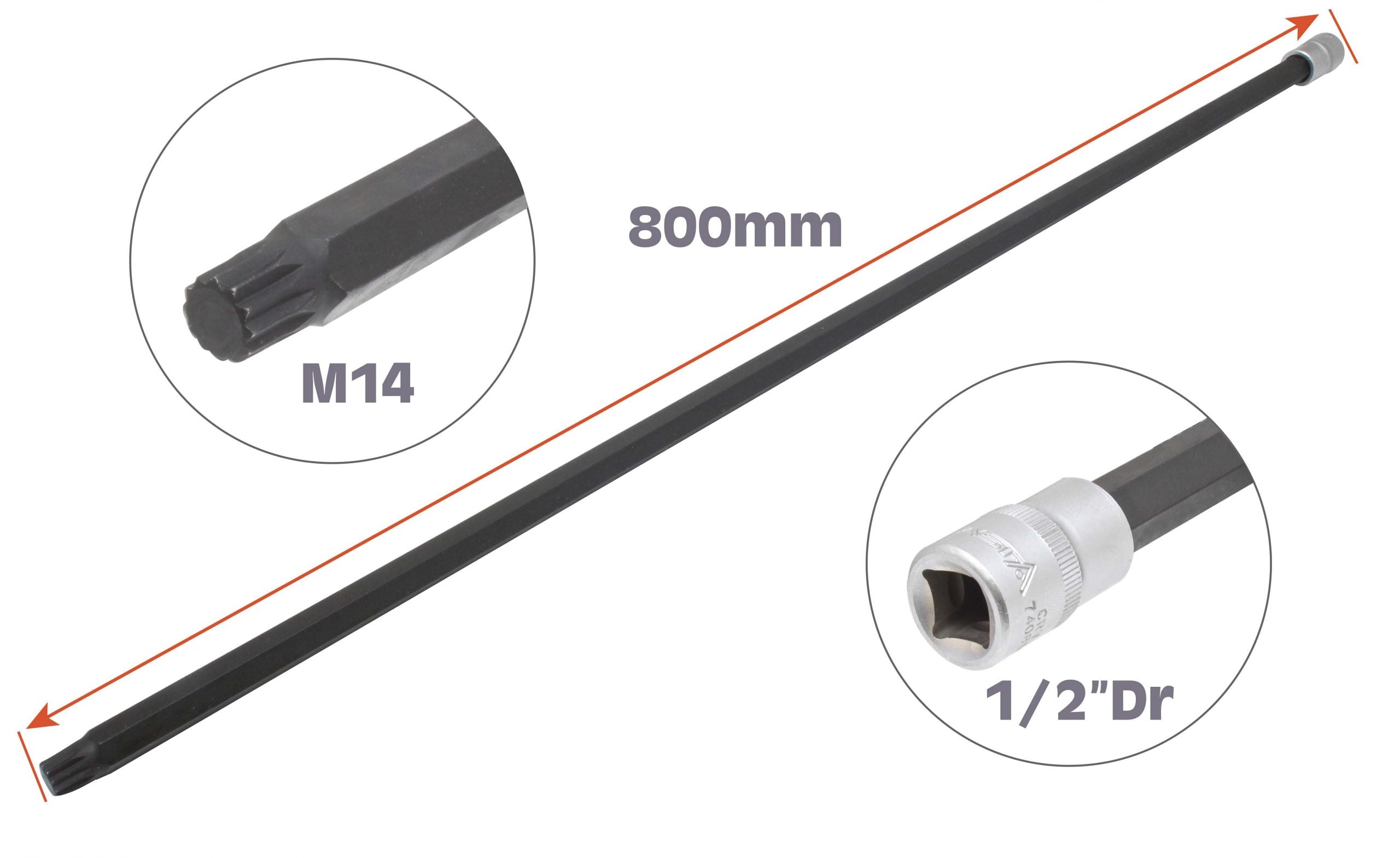 Μυτη Spline M14 1/2" Extra Μακρια 800Mm Για Στροφαλο Vw Audi Vag