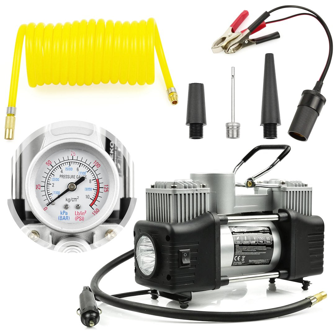 Aεροσυμπιεστής Αυτοκινήτου 12V 250W Με Φακό GEKO