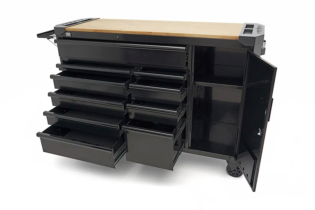 Εργαλειοφόρος Τροχήλατος Επαγγελματικός Με 10 Συρτάρια Με Πάγκο Εργασίας 147cm Με Ξύλινη Επιφάνεια HBM Ολλανδία