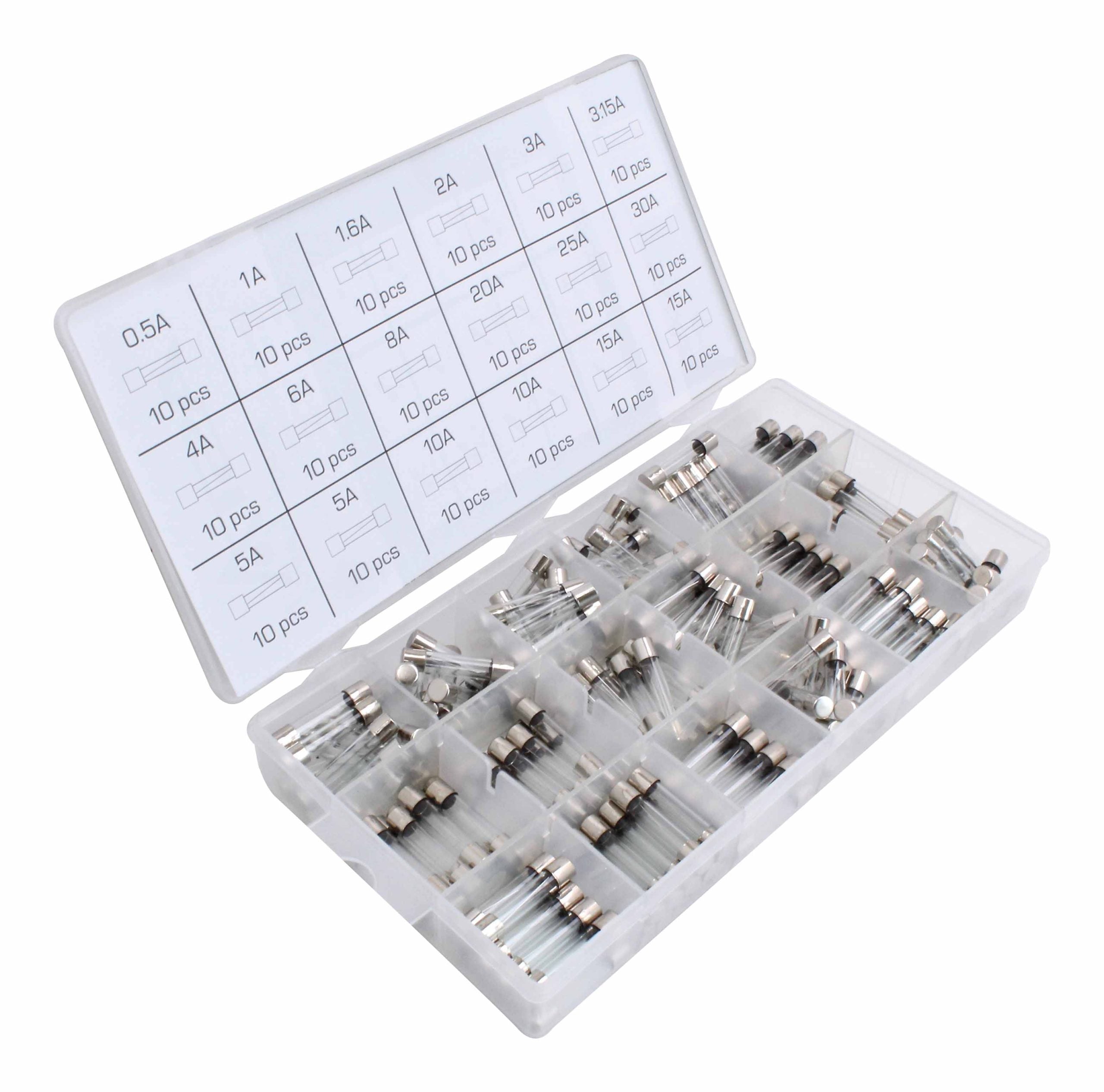 Σετ Γυάλινες Ασφάλειες Αυτοκινήτου 6X30Mm, 0.5A-30A, 180 Τεμαχίων