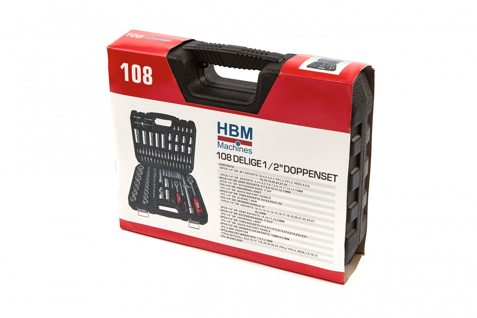 Hbm Εργαλειοθηκη Με Κλειδια Και Καρυδακια 1/2" 1/4" Σετ 108Τμχ