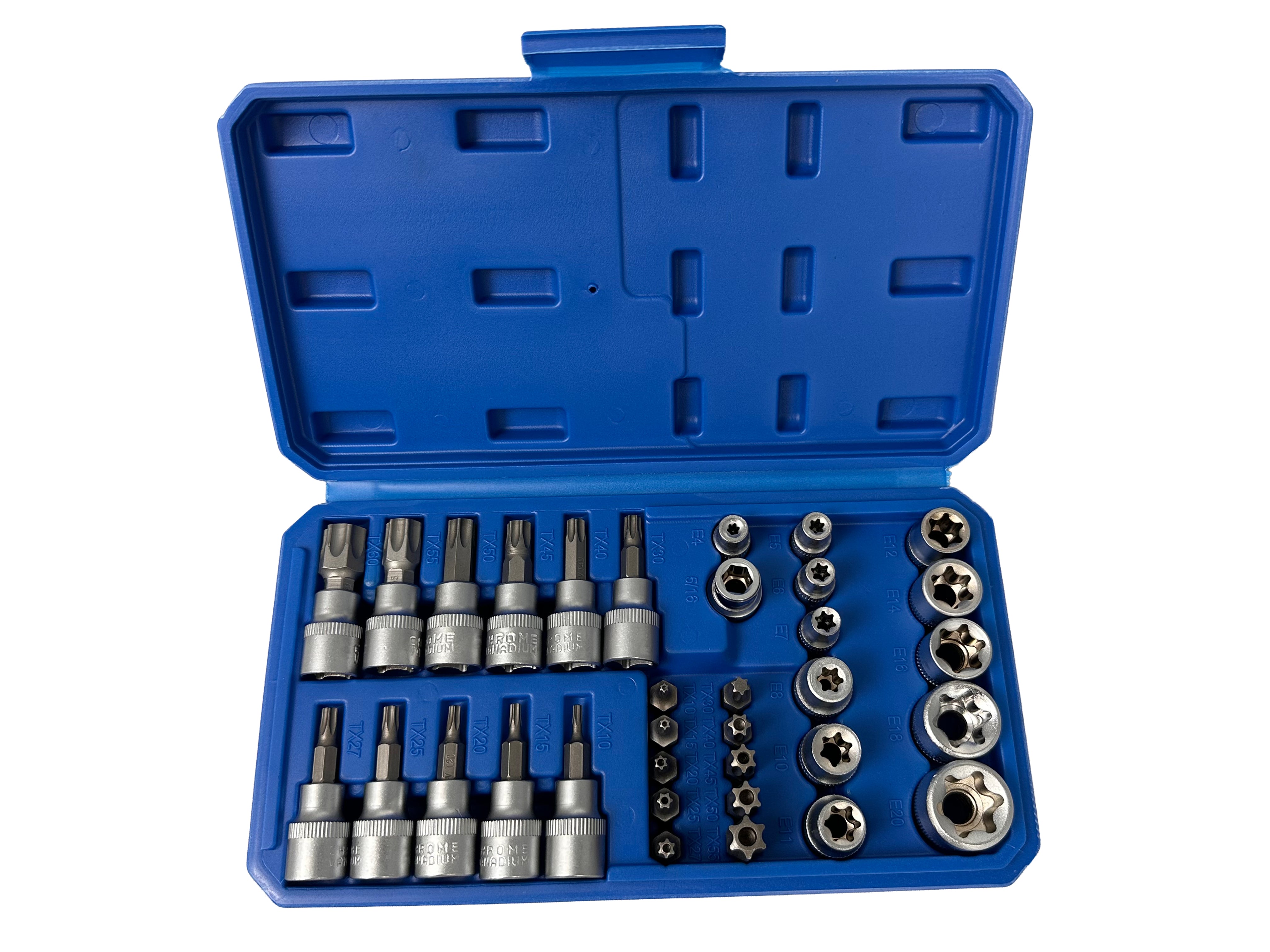 Σετ Καρυδάκια 3/8" Προφίλ Ε Και Μύτες Torx 34Τμχ GEBO TOOLS