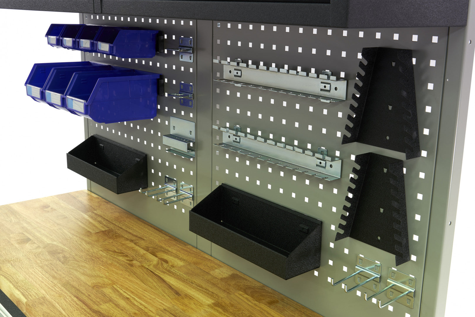 Μεταλλικό Ερμάριο Εργαλείων Με Μασίφ Ξύλινη Επιφάνεια Και Πίνακα Εργαλείων 136Cm Hbm