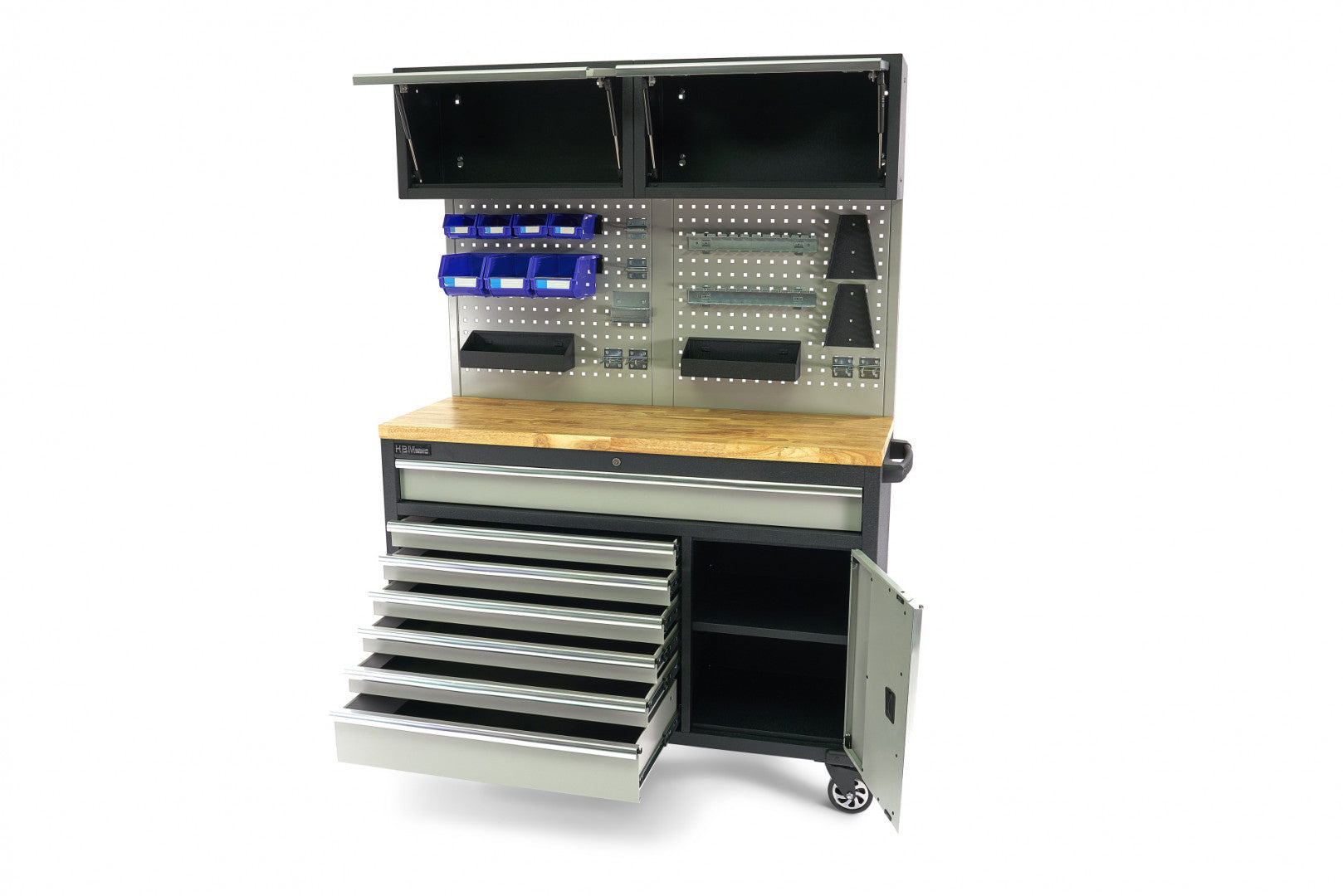 Μεταλλικό Ερμάριο Εργαλείων Με Μασίφ Ξύλινη Επιφάνεια Και Πίνακα Εργαλείων 136Cm Hbm