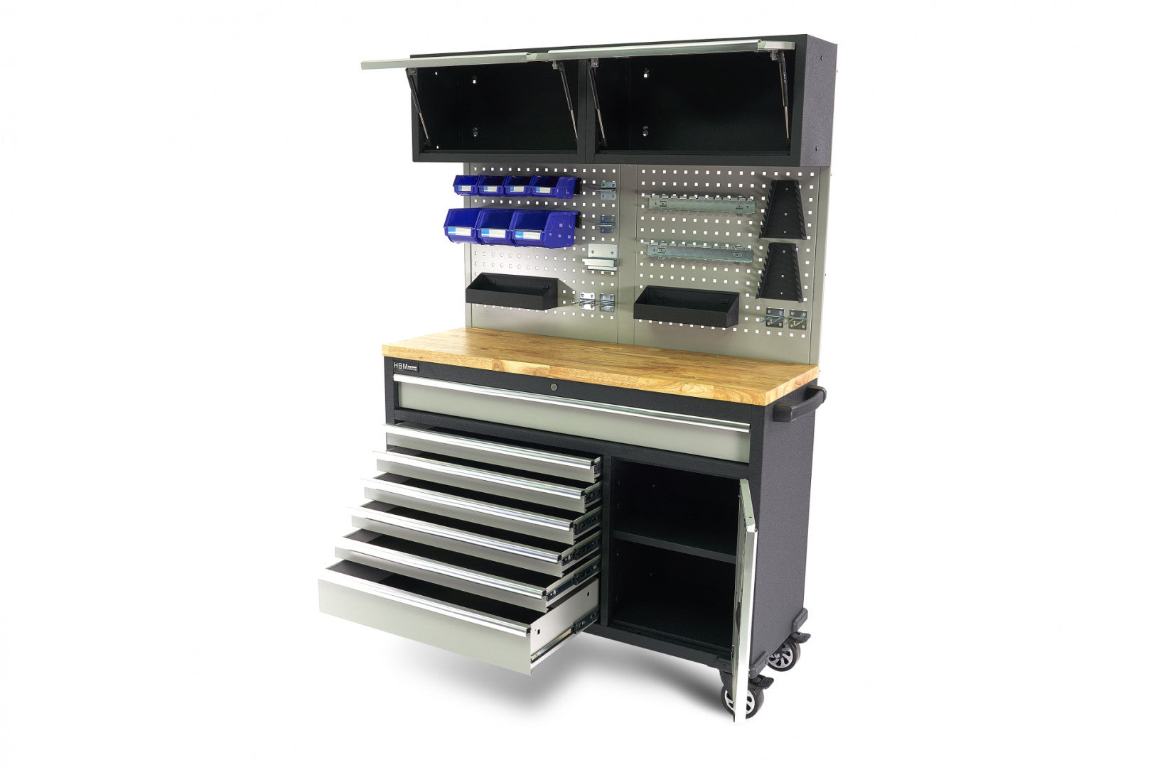 Μεταλλικό Ερμάριο Εργαλείων Με Μασίφ Ξύλινη Επιφάνεια Και Πίνακα Εργαλείων 136Cm Hbm