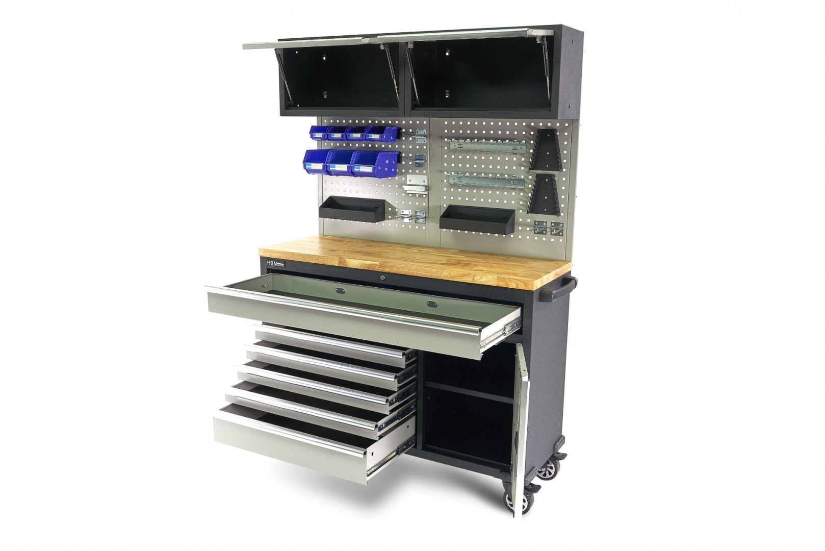 Μεταλλικό Ερμάριο Εργαλείων Με Μασίφ Ξύλινη Επιφάνεια Και Πίνακα Εργαλείων 136Cm Hbm