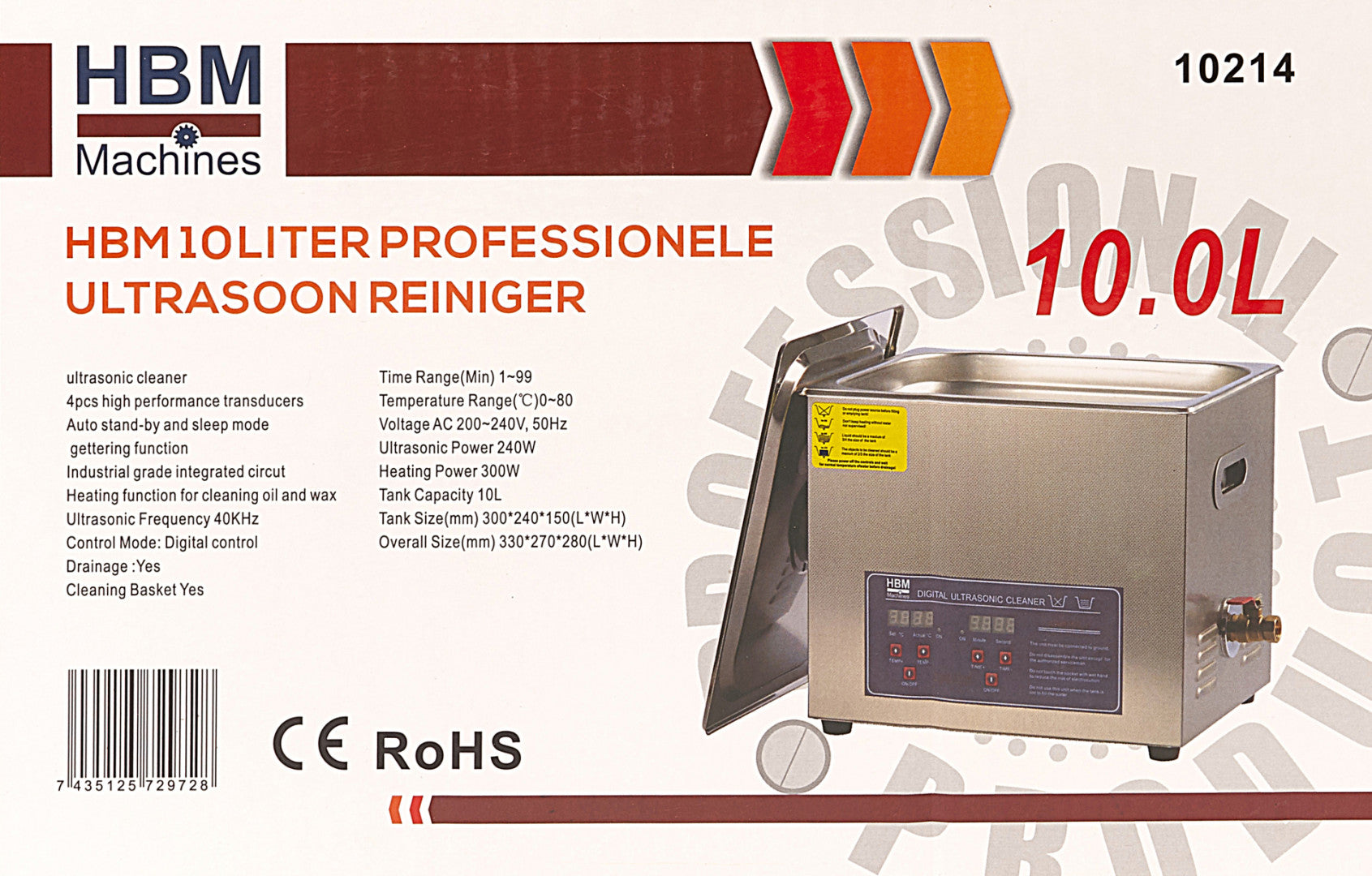 Συσκευή Καθαρισμού Με Υπερήχους 10L, Hbm