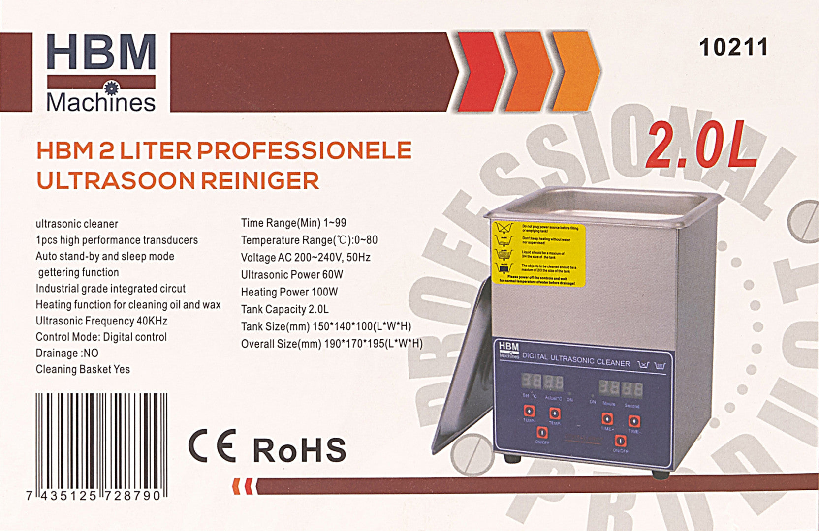 Συσκευή Καθαρισμού Με Υπερήχους 2L, Hbm