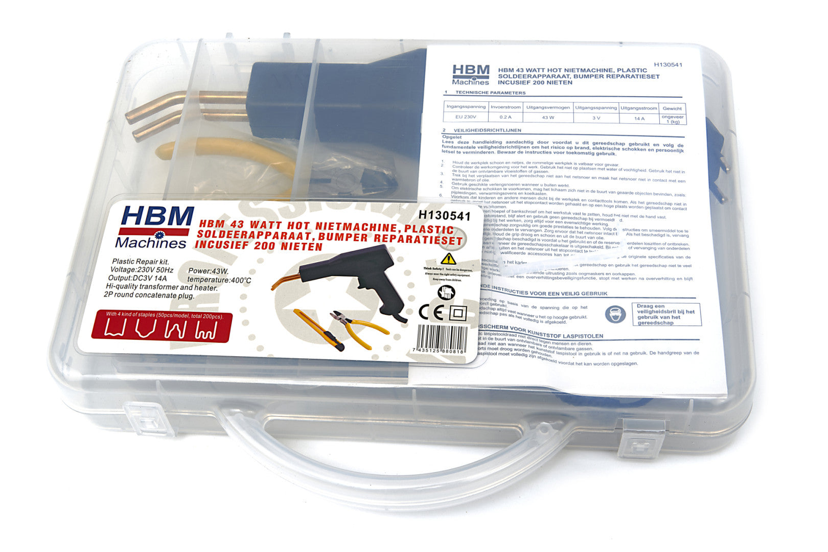 Πιστόλι Συγκόλλησης Και Επισκευής Πλαστικών, 43W, Με 200 Συνδετήρες, Hbm