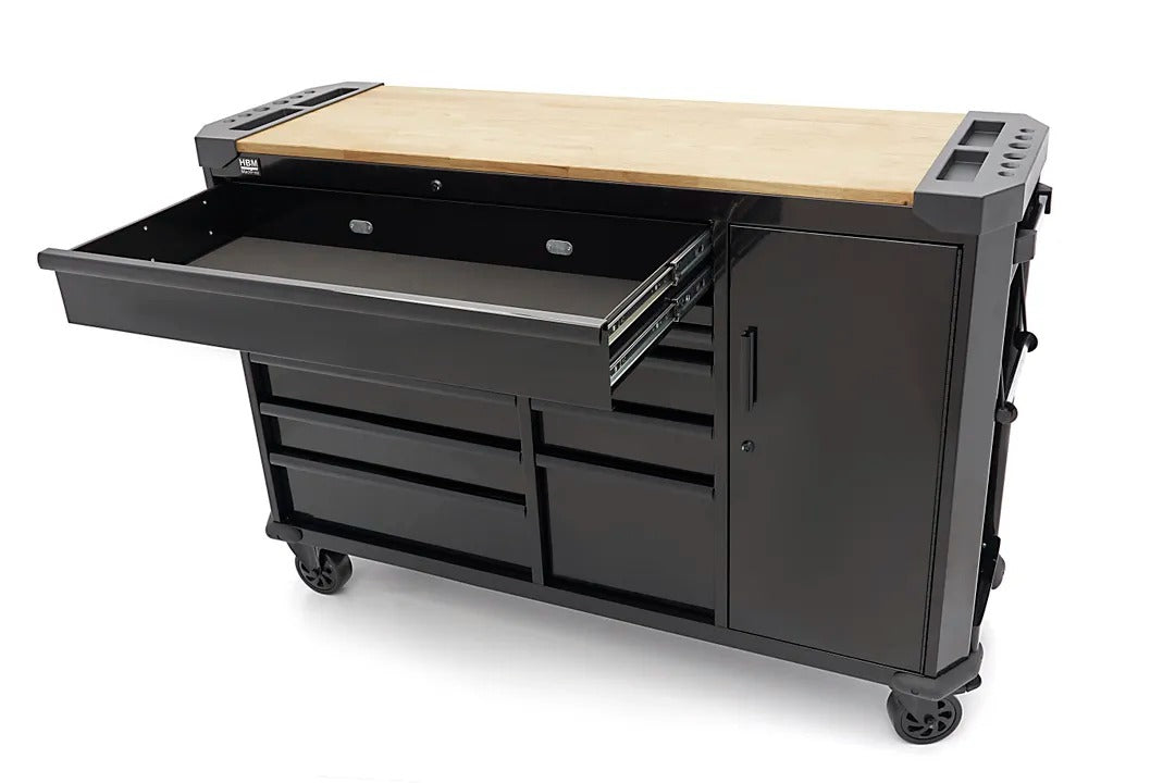 Εργαλειοφόρος Τροχήλατος Επαγγελματικός Με 10 Συρτάρια Με Πάγκο Εργασίας 147cm Με Ξύλινη Επιφάνεια HBM Ολλανδία