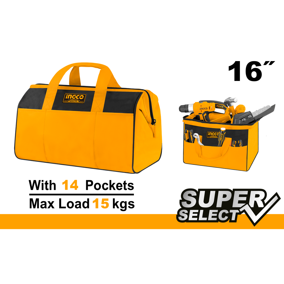 Ingco Τσάντα Εργαλείων Χειρός Κίτρινη Μ33Xπ19Εκ.