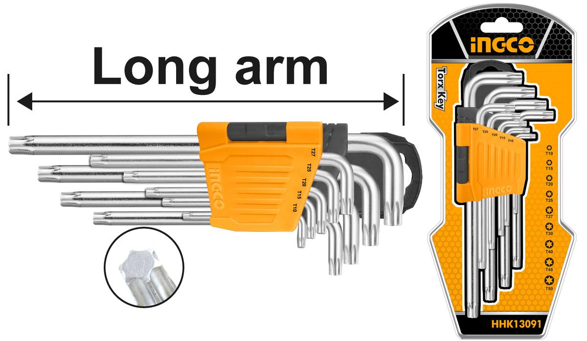 Κλειδια Torx Μακρια Τυπου L Με Στηριξη Σετ 9 Τεμαχιων Ingco