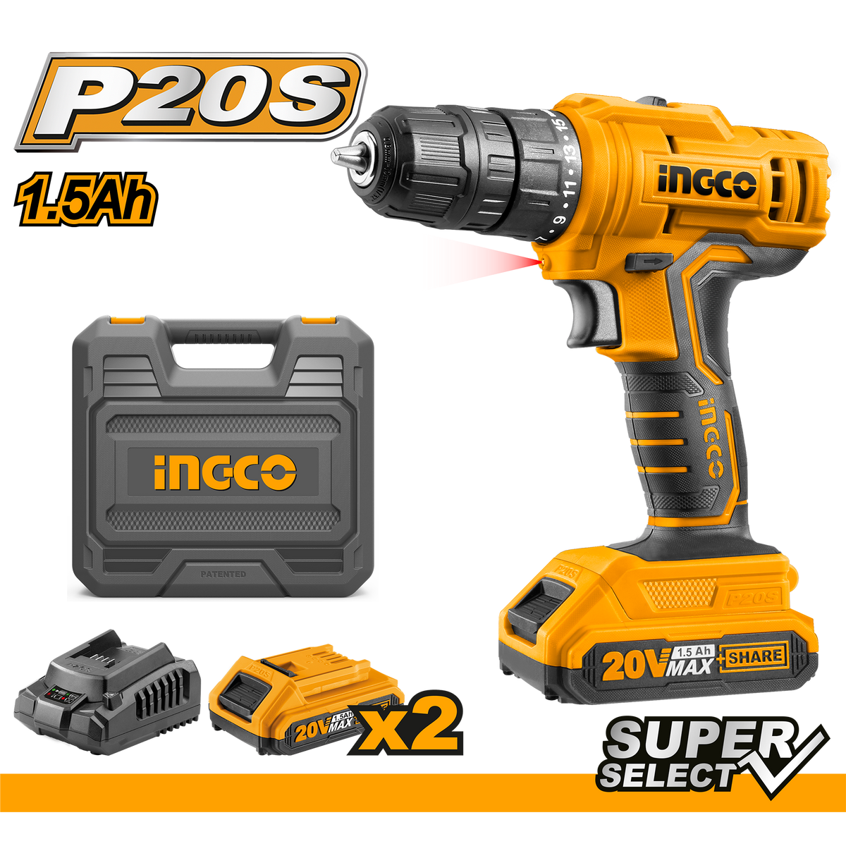 Δραπανοκατσάβιδο Με 2 Μπαταρίες 1.5Ah 20V Ingco