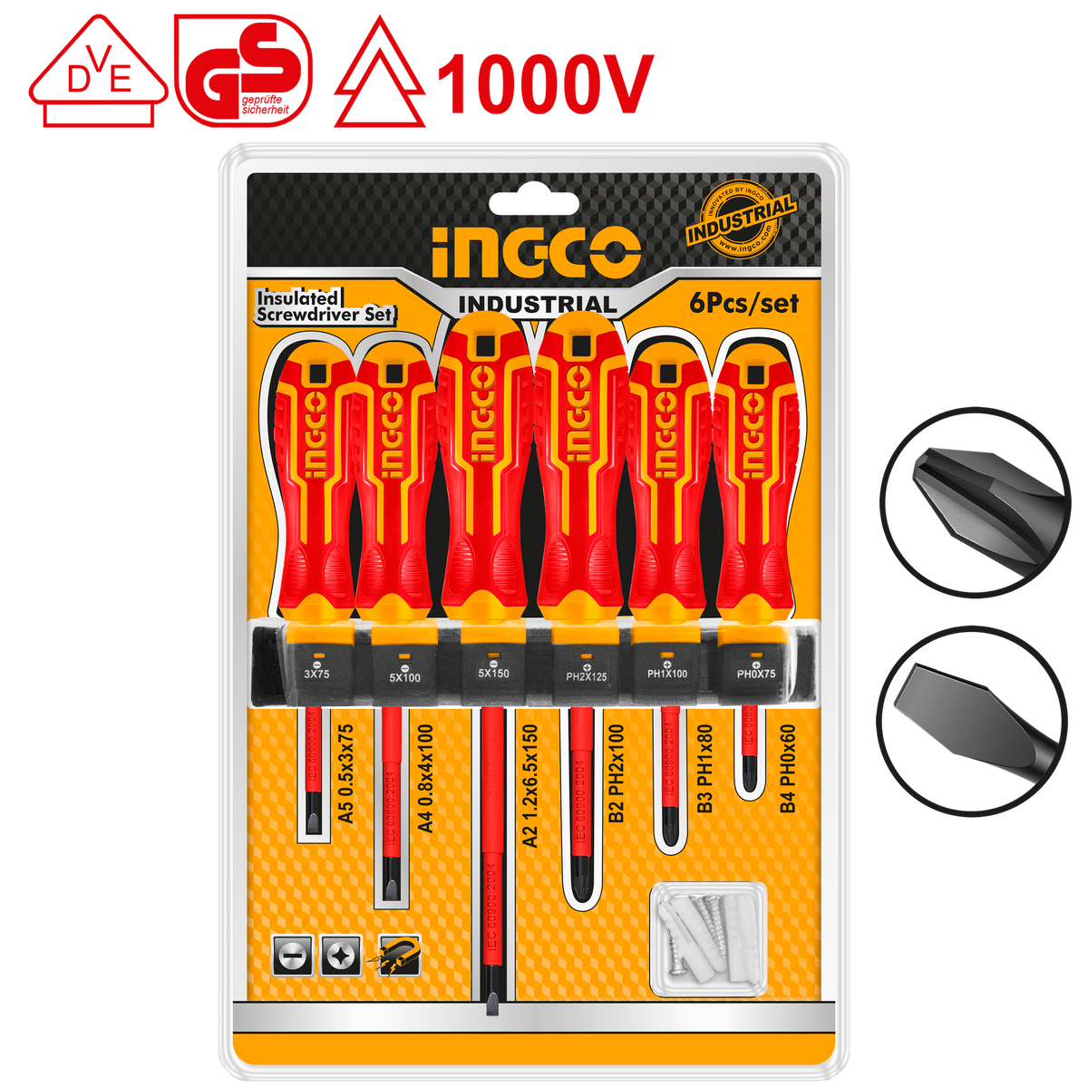 Ingco Σετ 6 Κατσαβίδια Ηλεκτρολόγου Vde 1000V