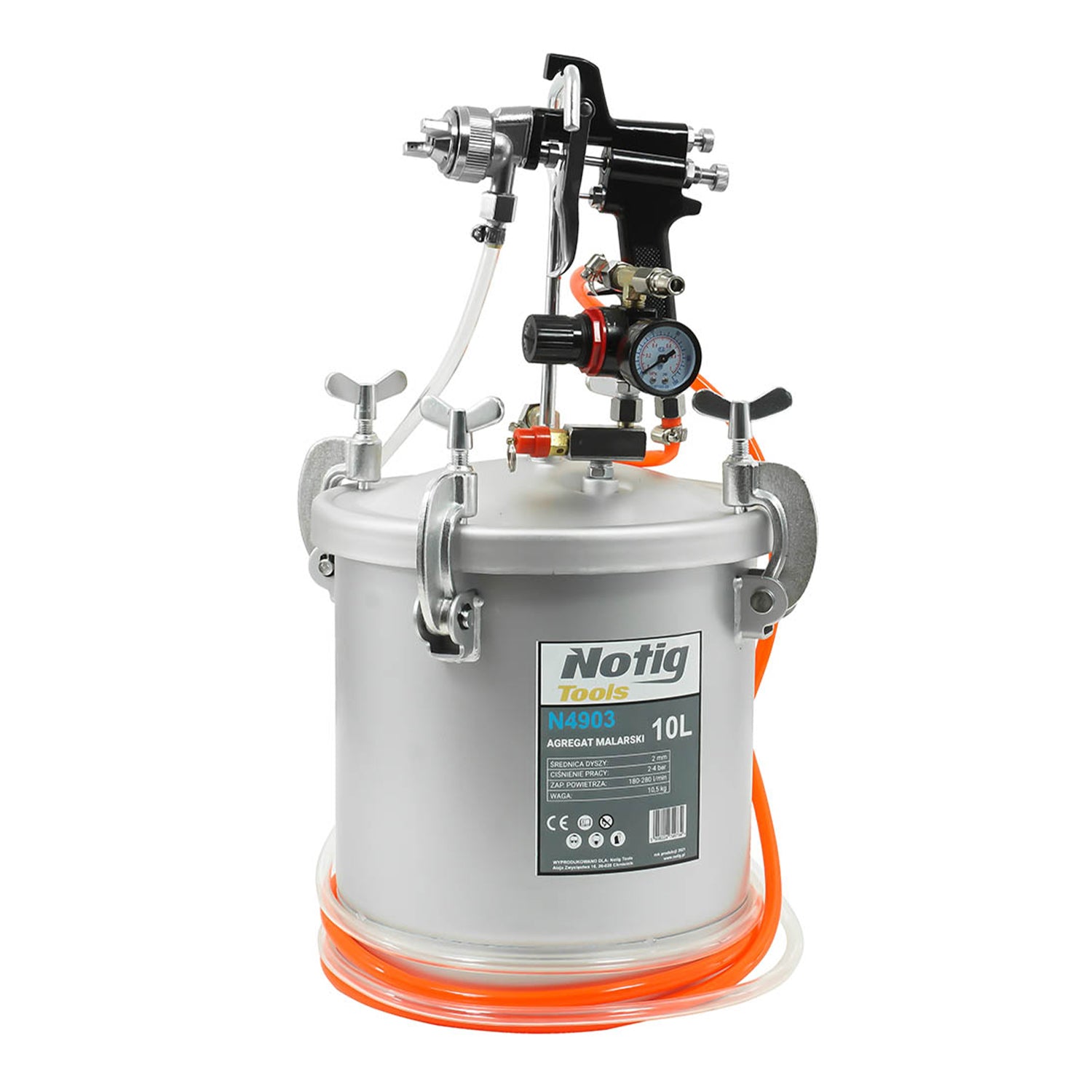 Πνευματικό Σύστημα Βαφής 10L Με Πιστόλι 2.0mm Και Καζάνι Πιέσεως Για Χρώμα Βερνίκι Κόλλα NOTIG