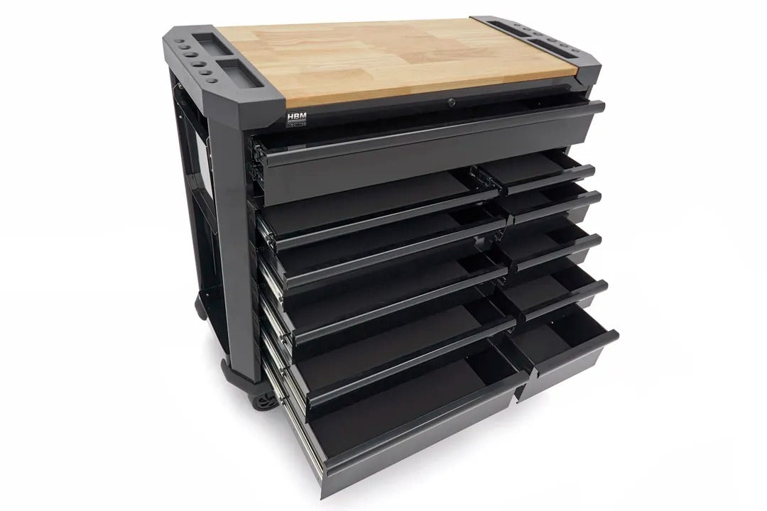 Εργαλειοφόρος Τροχήλατος Με 11 Συρτάρια Και Πάγκο Εργασίας 109cm HBM MACHINES