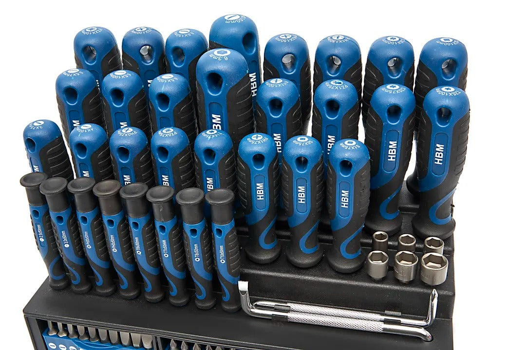 Σετ Εξαρτήματα: Κατσαβίδια, Μύτες, Καρυδάκια,Βάση Στήριξης,Χάλυβας CRV,Λαβή Soft Grip HBM Ολλανδία