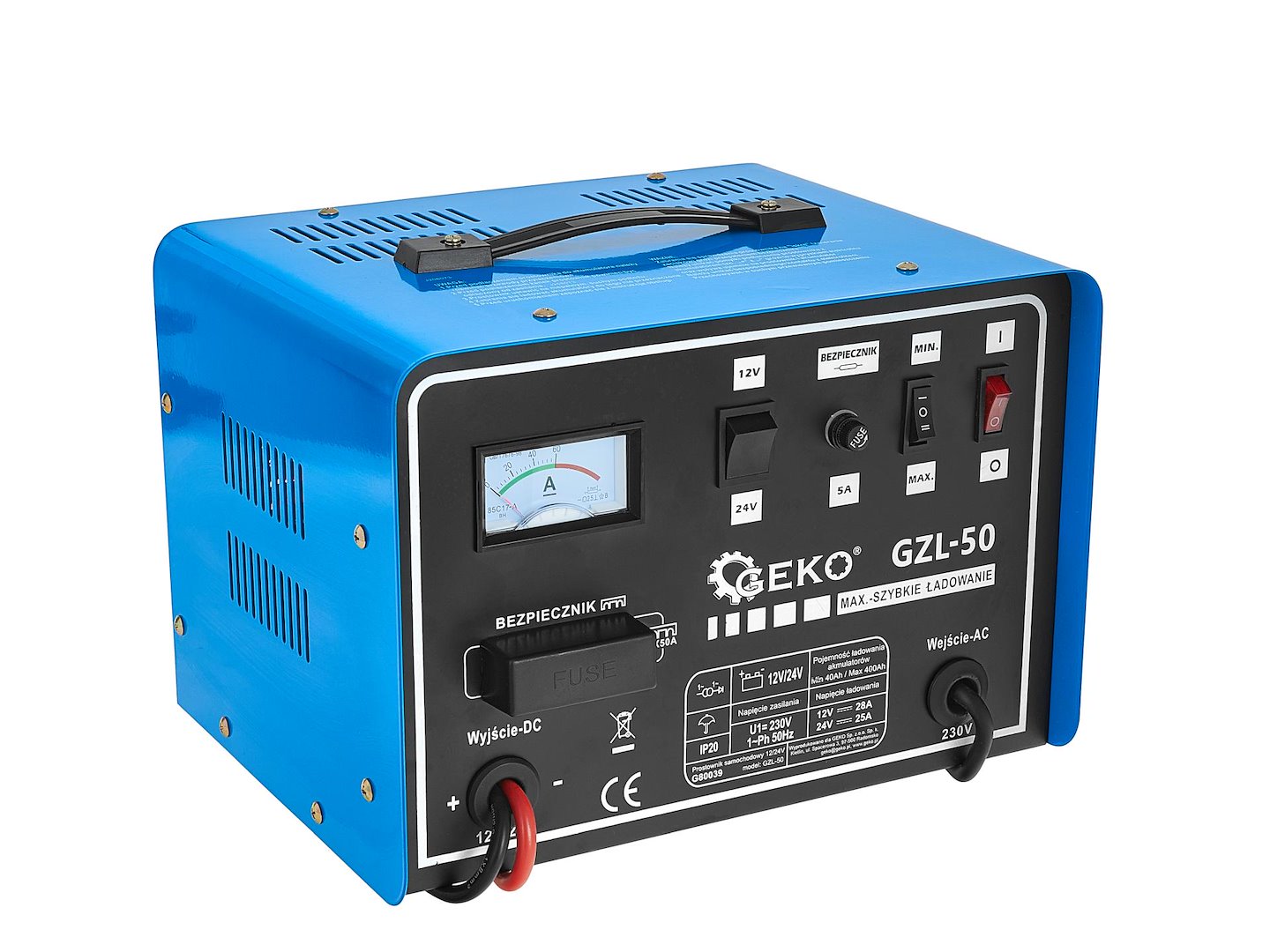 Φορτιστής Μπαταρίας Αυτοκινήτου 12/24V GZL-50 28/25A Για Μπαταρίες 40-400Ah Με Λειτουργία Fast Charge GEKO
