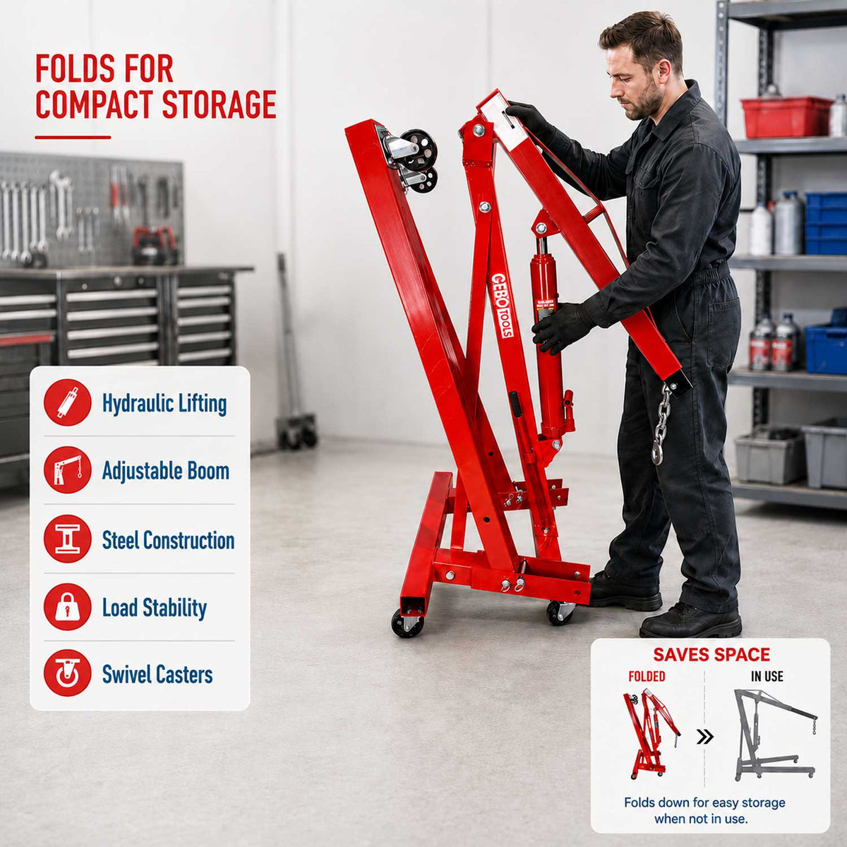 Γερανάκι Ανύψωσης Κινητήρων Υδραυλικό 2T GEBO TOOLS