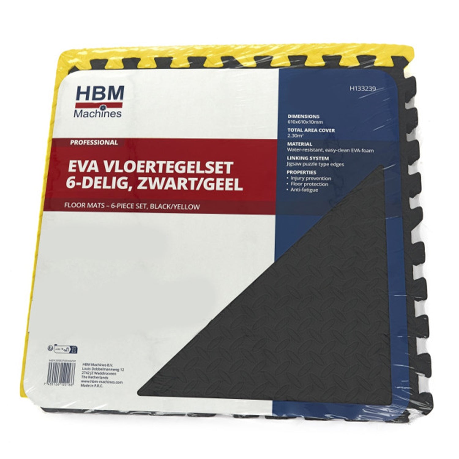 Προστατευτικα Πατωματοσ Απο Αφρωδεσ Υλικο Eva, Τυπου Puzzle, 6 Τεμαχια, Αντιολισθητικα, Μαυρο-Κιτρινο, 61X61Cm Hbm Machines