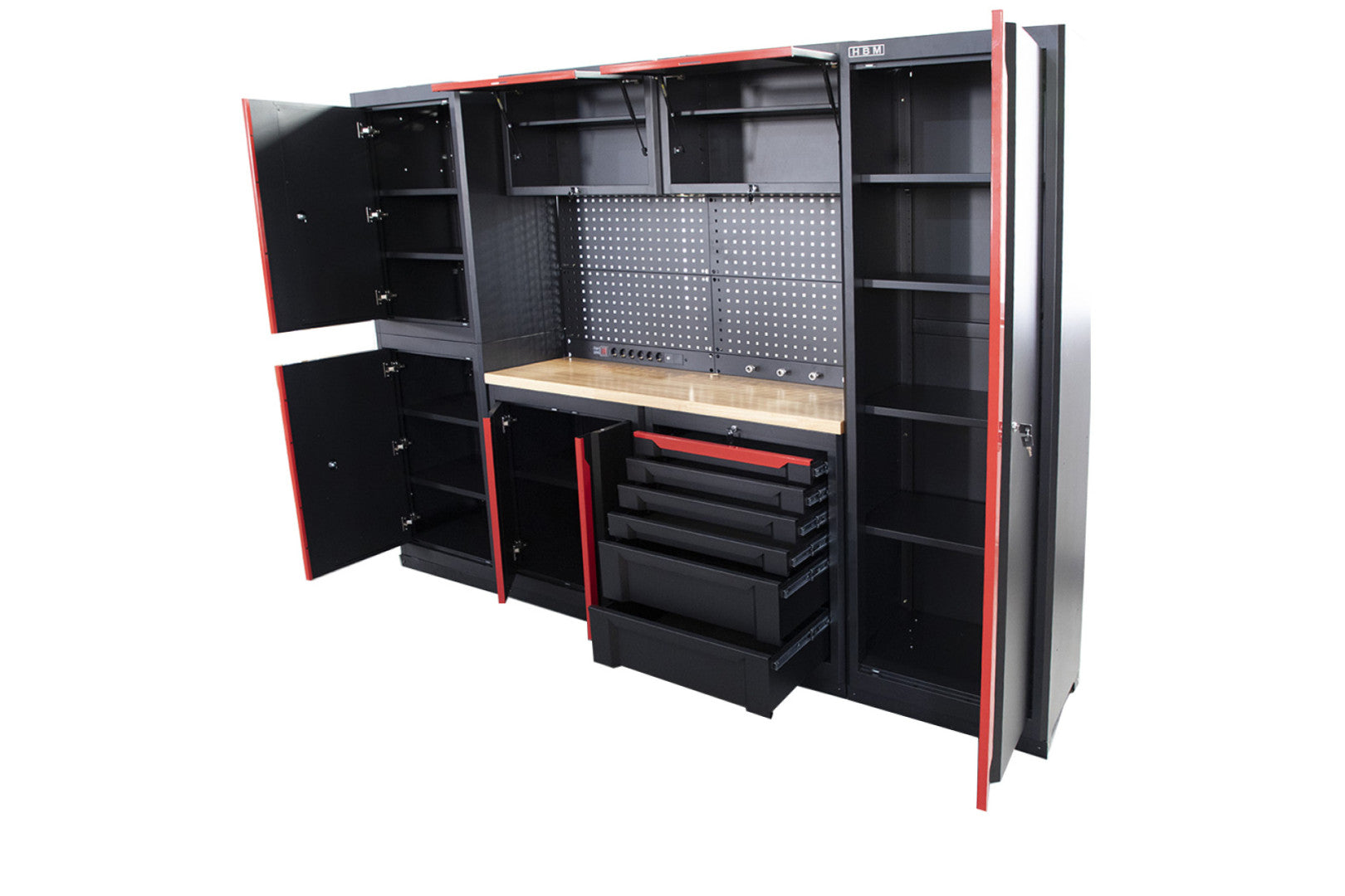 Σετ Μεταλλικα Μοντερνα Επιπλα Για Εργαστηριο 10 Τεμαχια Μαυρο/Κοκκινο Hbm