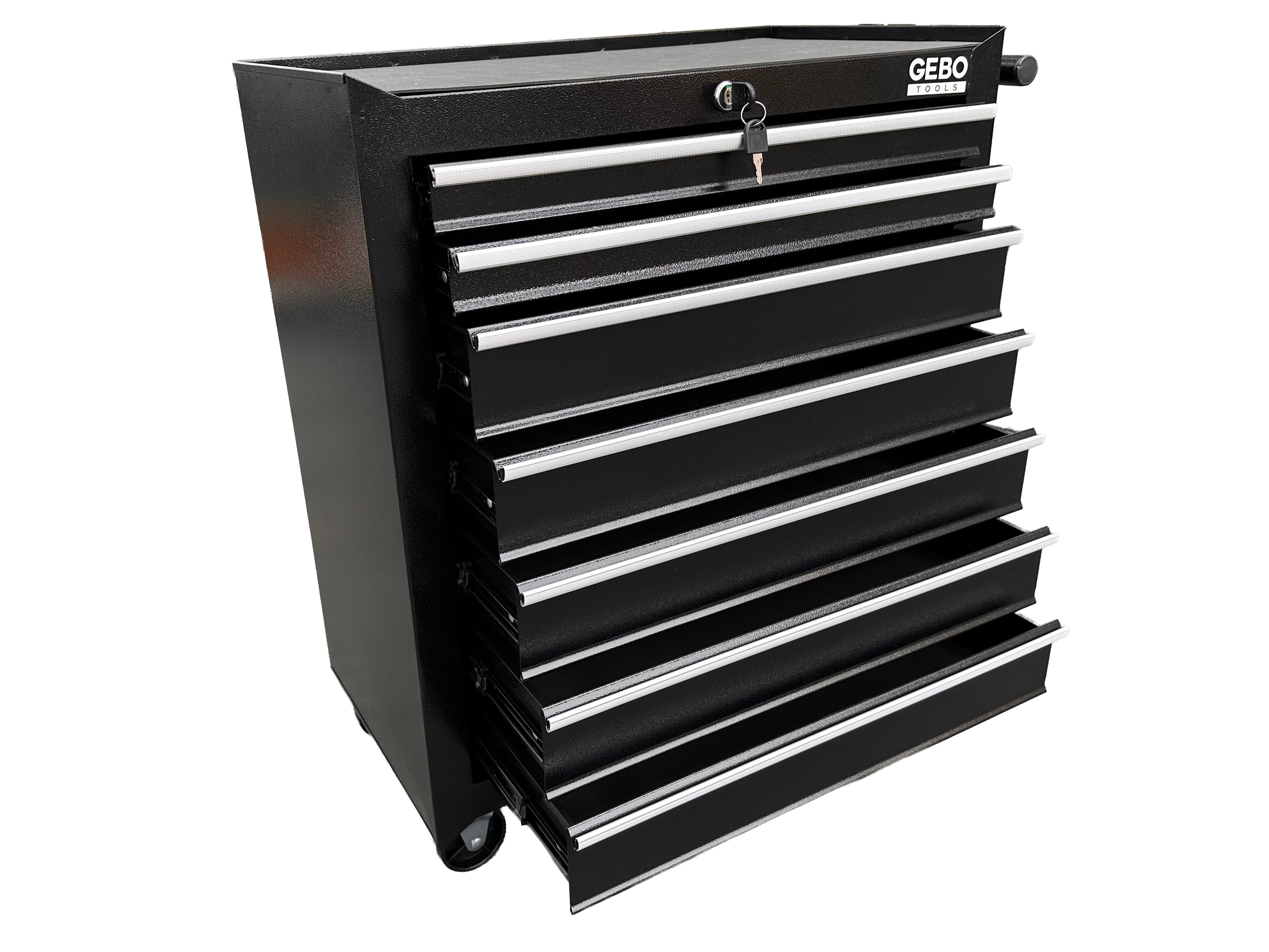 Μεταλλική Εργαλειοθήκη Δαπέδου-Καρότσι Με 7 Συρτάρια Μαύρη Με Τροχούς 78x62x33cm GEBO TOOLS
