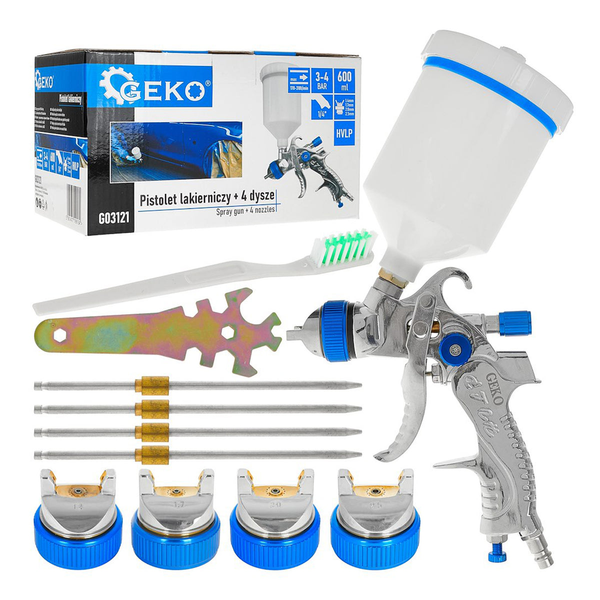 Πιστόλι Βαφής HVLP 600ml Με 4 Μπεκ 1.4-1.7-2.0-2.5