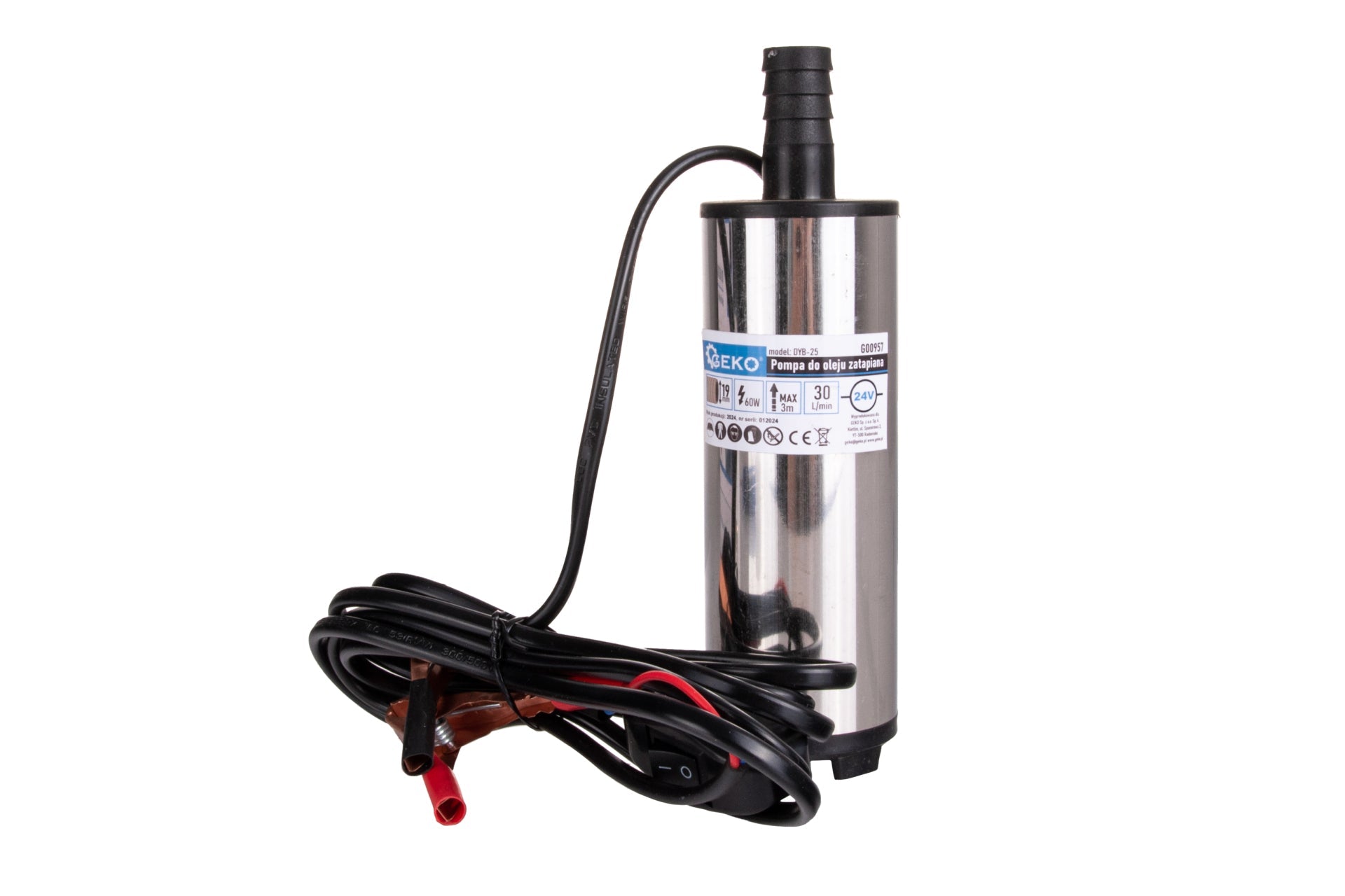 Υποβρύχια Αντλία 60W 24V 30L/Min Με Σωλήνα 3M Για Μεταφορά Πετρελαίου Και Υγρών