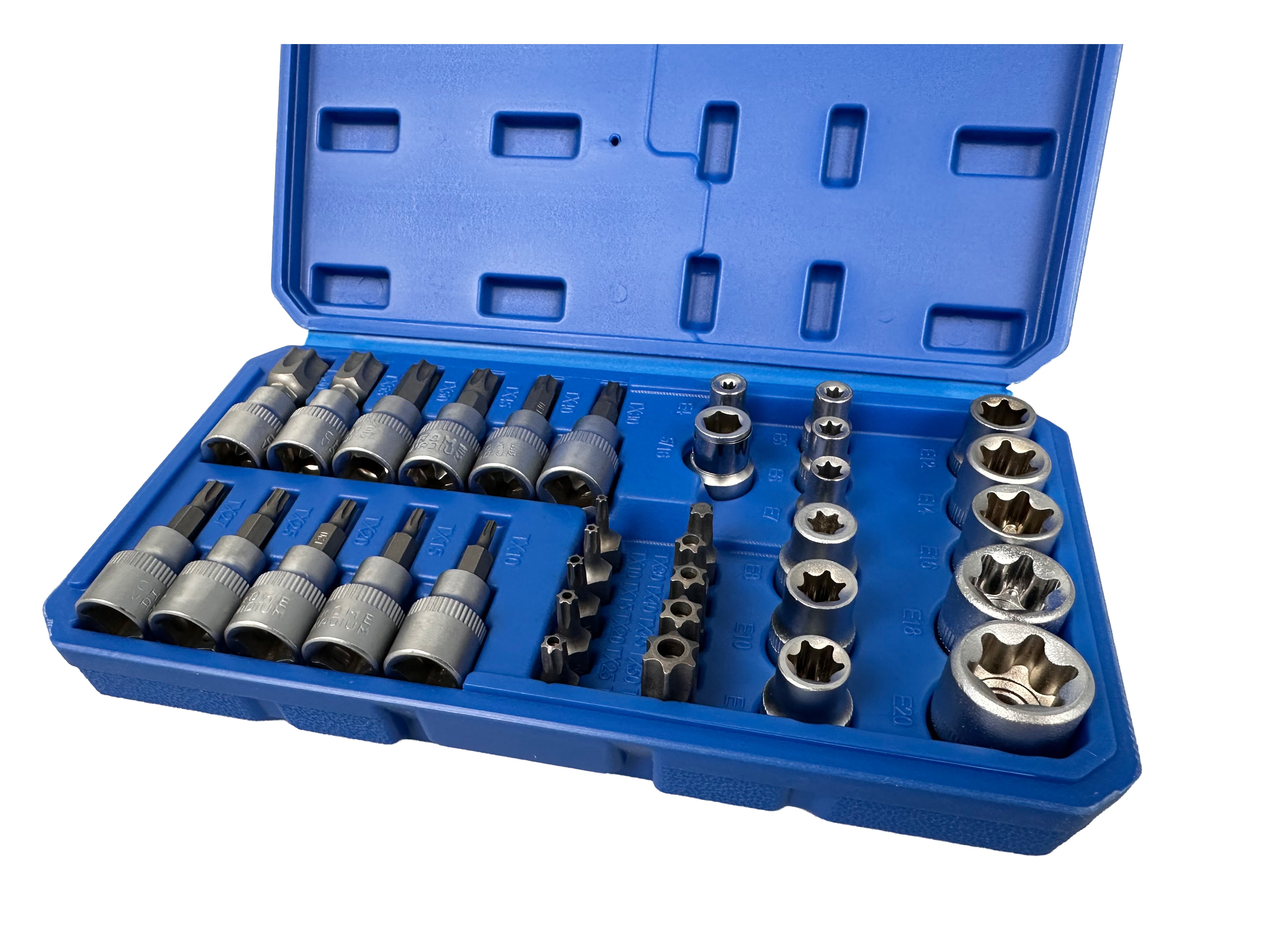 Σετ Καρυδάκια 3/8" Προφίλ Ε Και Μύτες Torx 34Τμχ GEBO TOOLS