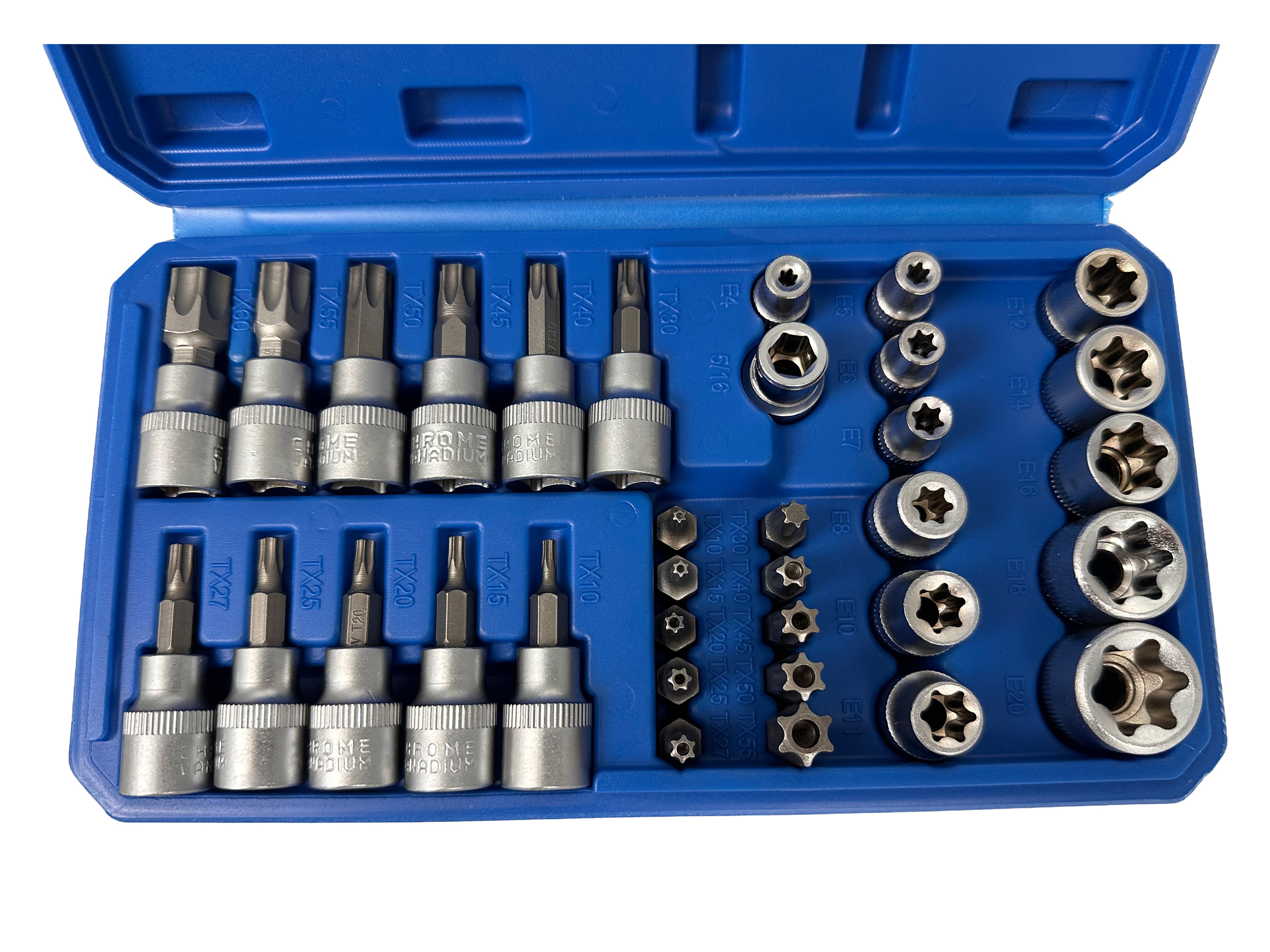 Σετ Καρυδάκια 3/8" Προφίλ Ε Και Μύτες Torx 34Τμχ GEBO TOOLS