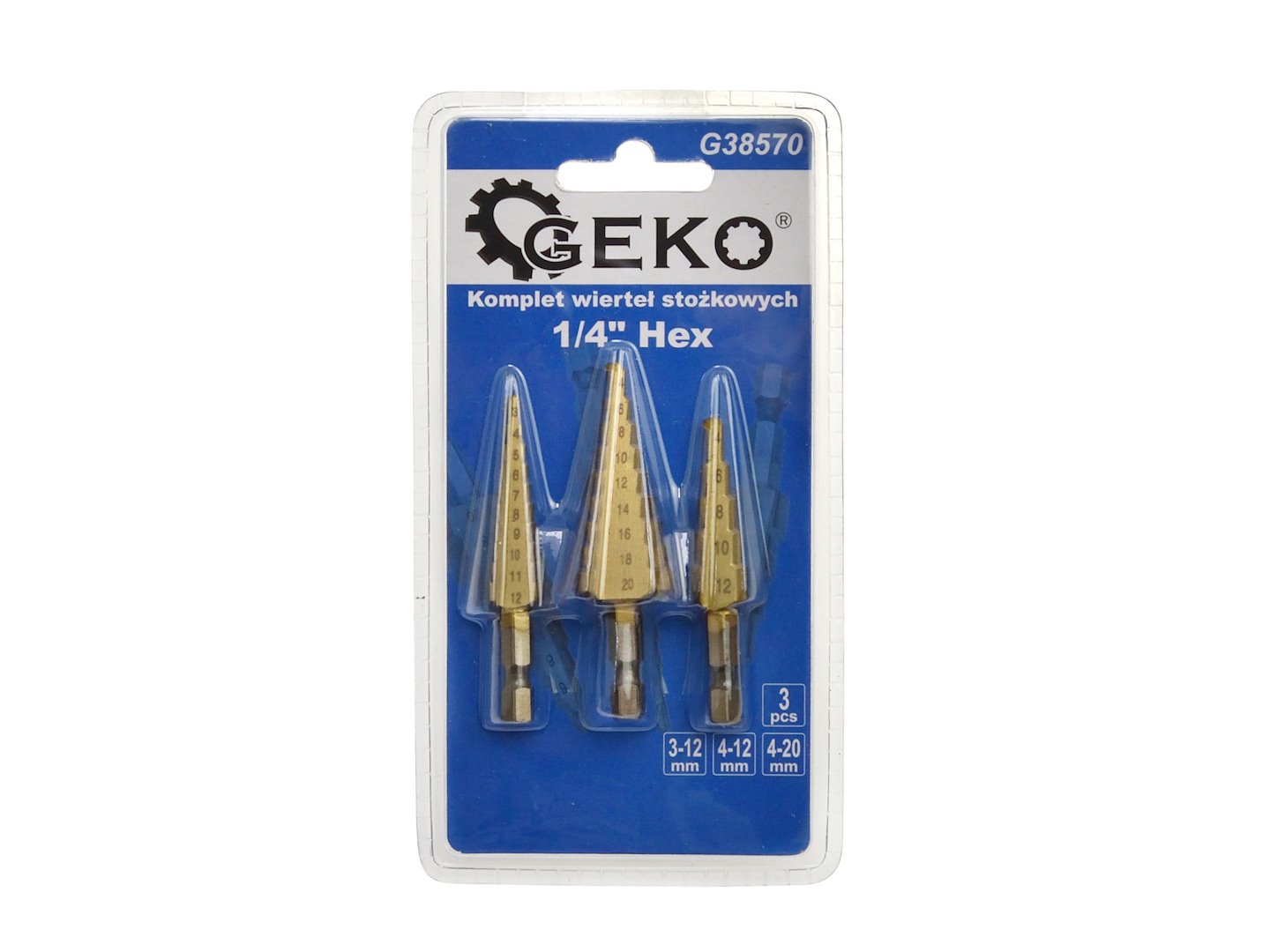 Σετ Κωνικά Τρυπάνια Βαθμιδωτά HSS TiN HEX 1/4" 3-12/4-12/4-20mm 3Tμχ GEKO