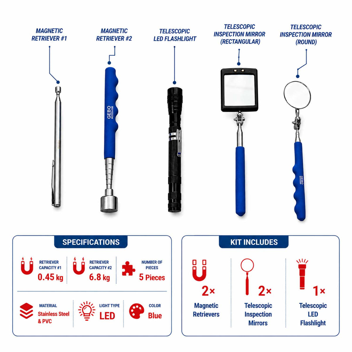 Σετ Τηλεσκοπικά Εργαλεία Ελέγχου 5Τμχ GEBO TOOLS