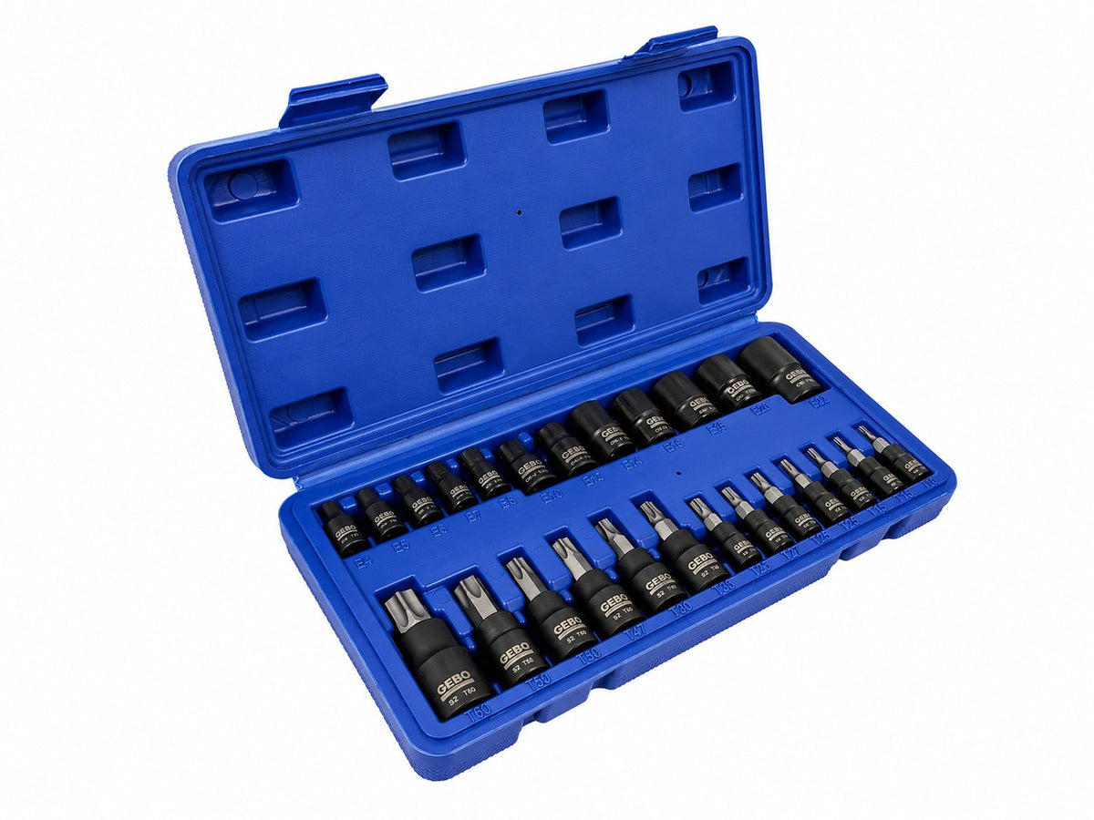 Σετ Μύτες Καρυδάκια Torx T8-T60 Προφίλ Ε Ε4-Ε20 1/4" 3/8" 1/2" 25Τμχ GEBO TOOLS