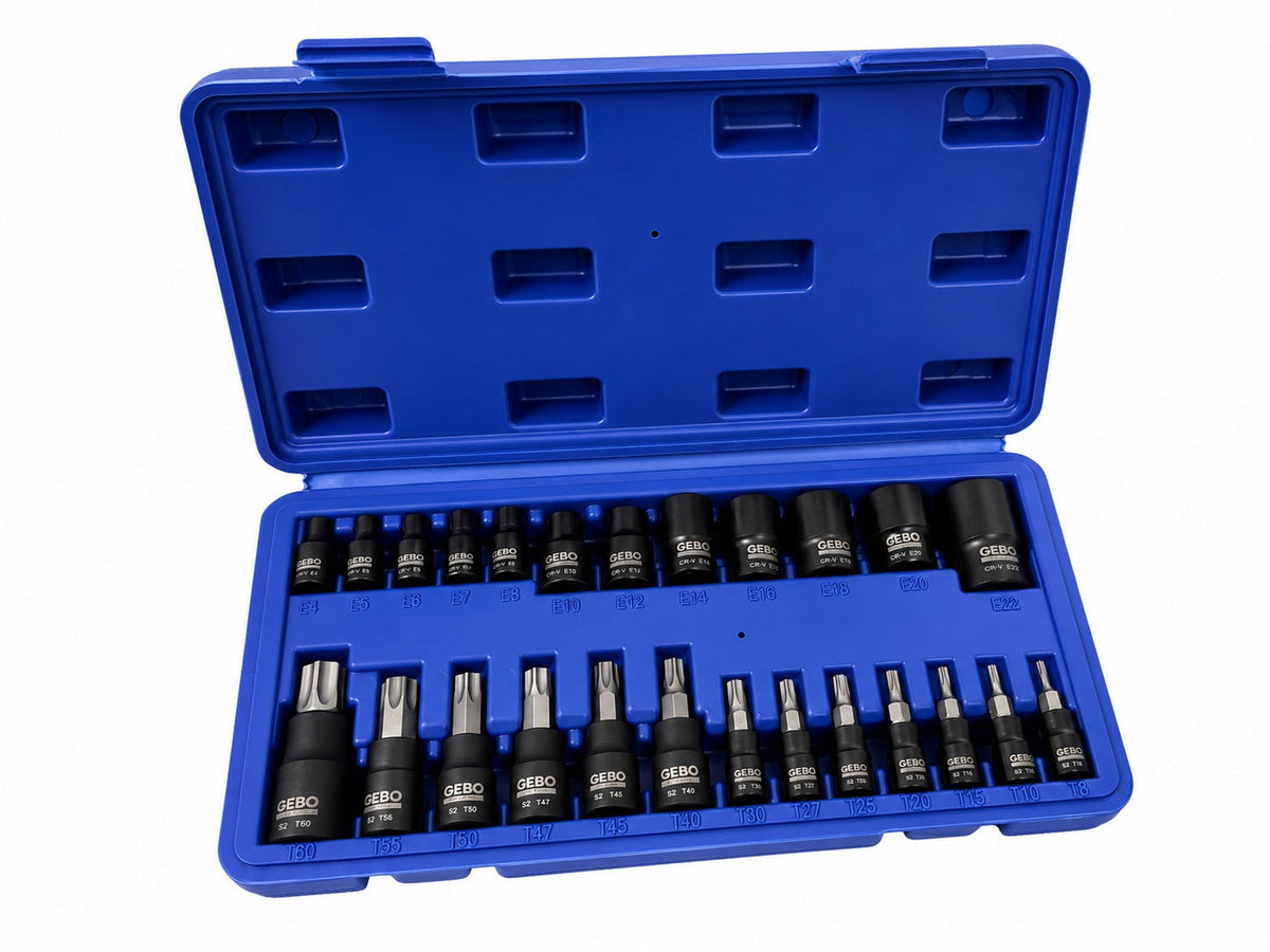 Σετ Μύτες Καρυδάκια Torx T8-T60 Προφίλ Ε Ε4-Ε20 1/4" 3/8" 1/2" 25Τμχ GEBO TOOLS