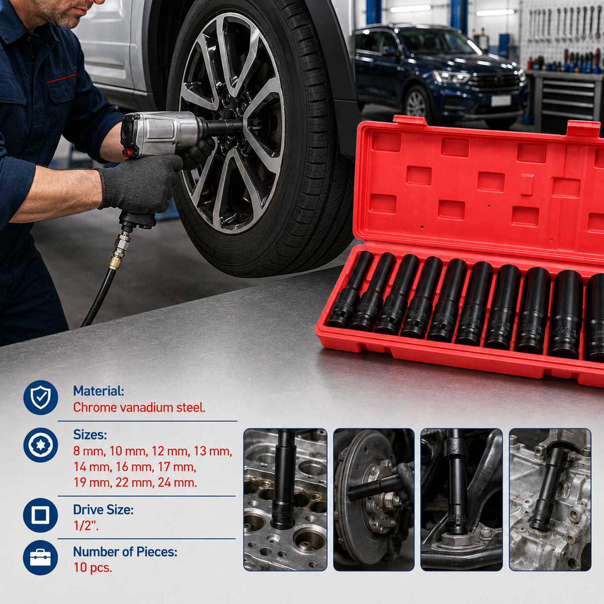 Σετ Καρυδάκια 1/2" Μακριά 8-24mm 10 Τμχ GEBO TOOLS