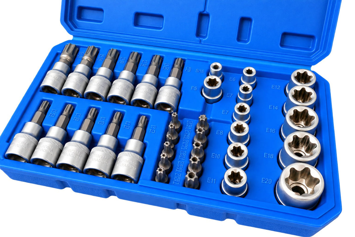 Σετ Καρυδάκια 3/8" Προφίλ Ε Και Μύτες Torx 34Τμχ GEBO TOOLS
