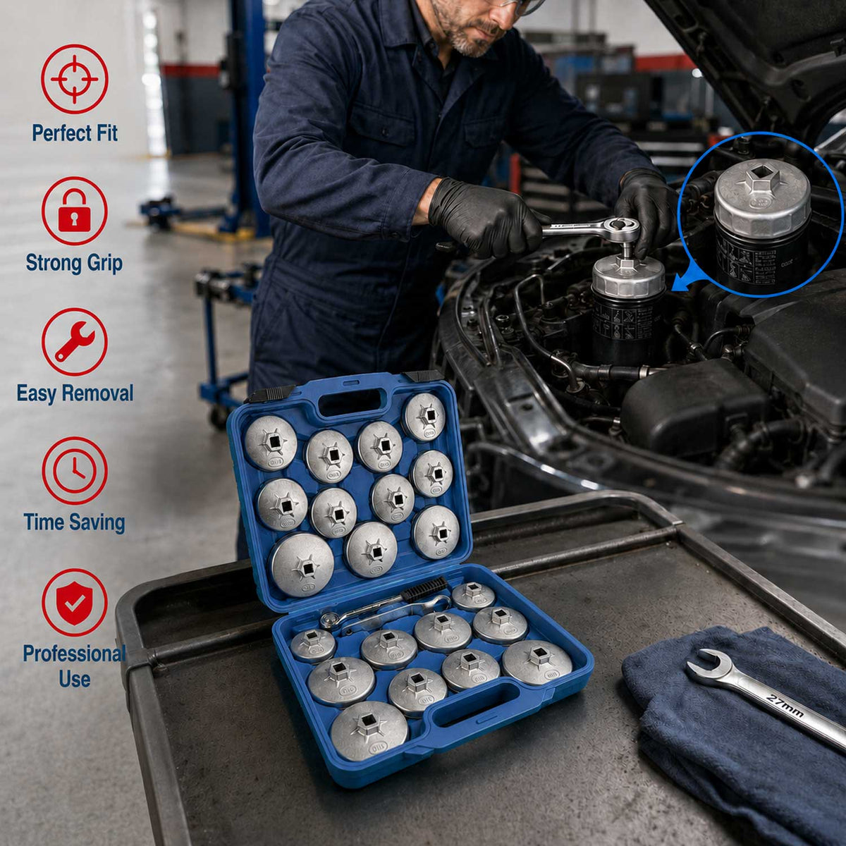 Φιλτρόκλειδα Κούπας Αλουμινίου 23 Τμχ GEBO TOOLS